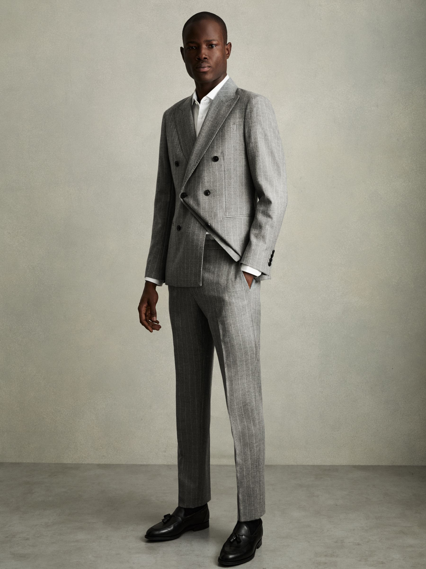 Slim-Fit Pinstripe Suit Trousers in Soft Grey