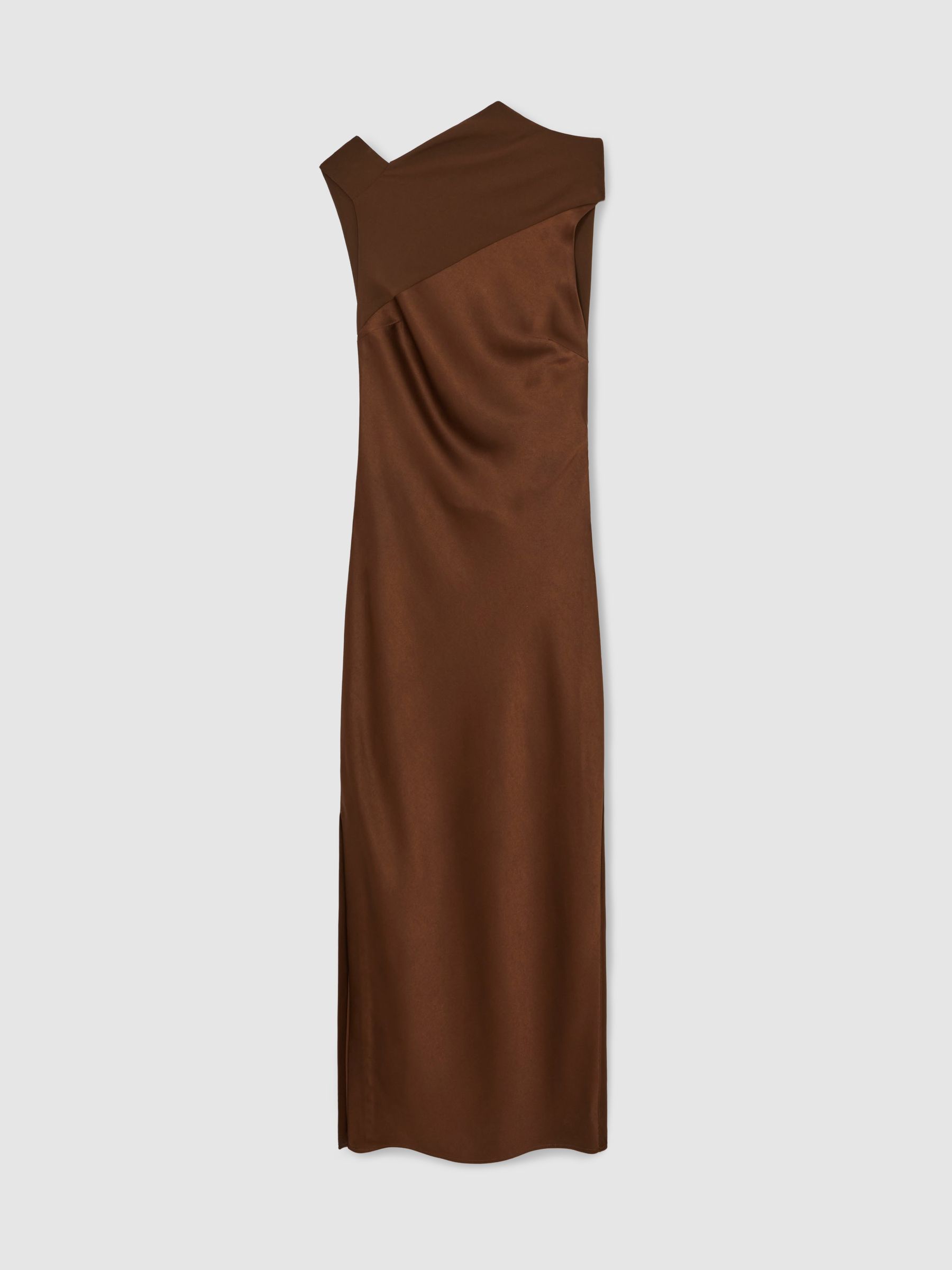 Satin Draped Open-Back Dress in Bronze