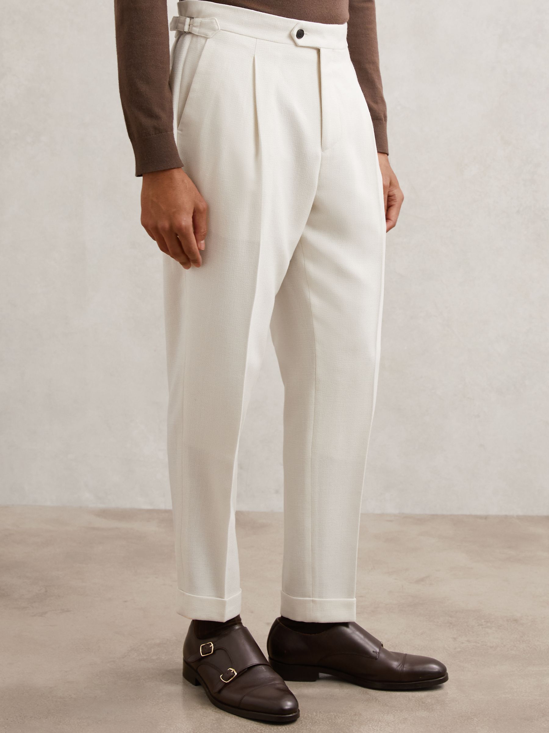 Wool-Blend Slim-Fit Cuffed Trousers in White