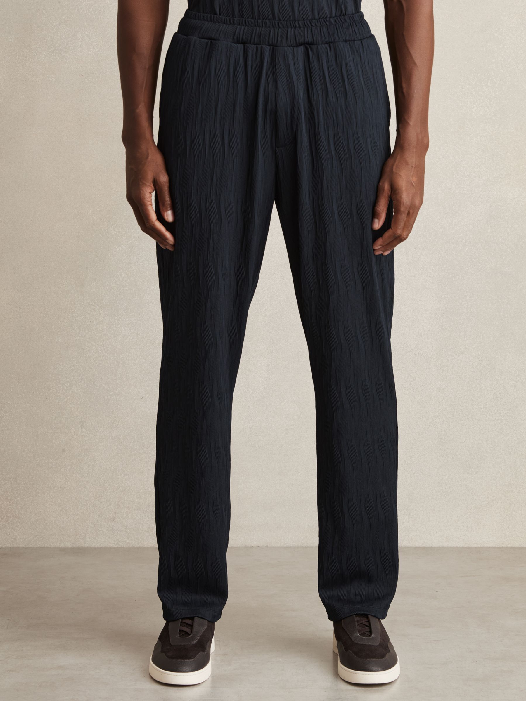 Wave-Jacquard Drawstring Trousers in Navy