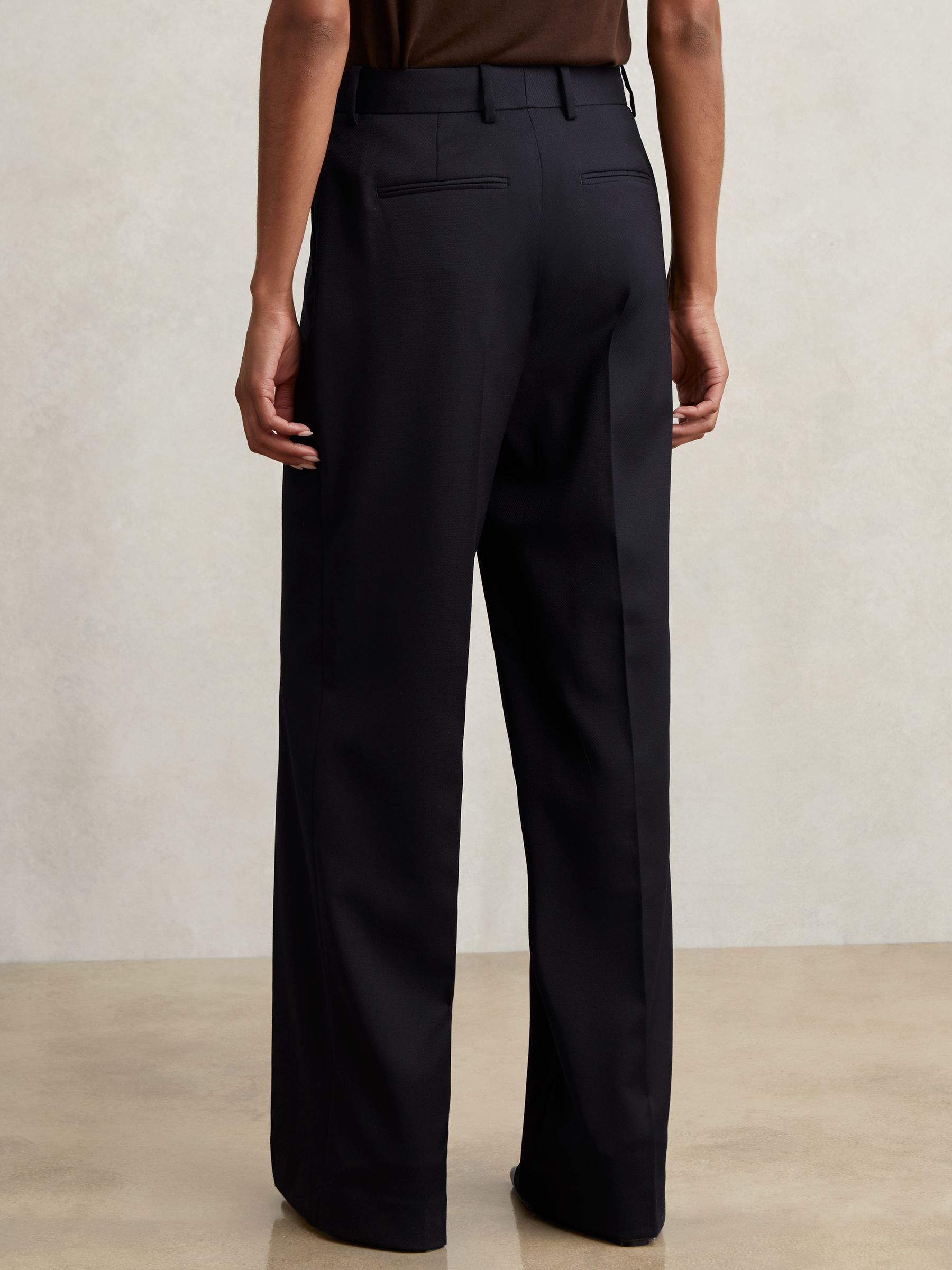 Wool-Blend Wide-Leg Suit Trousers in Navy