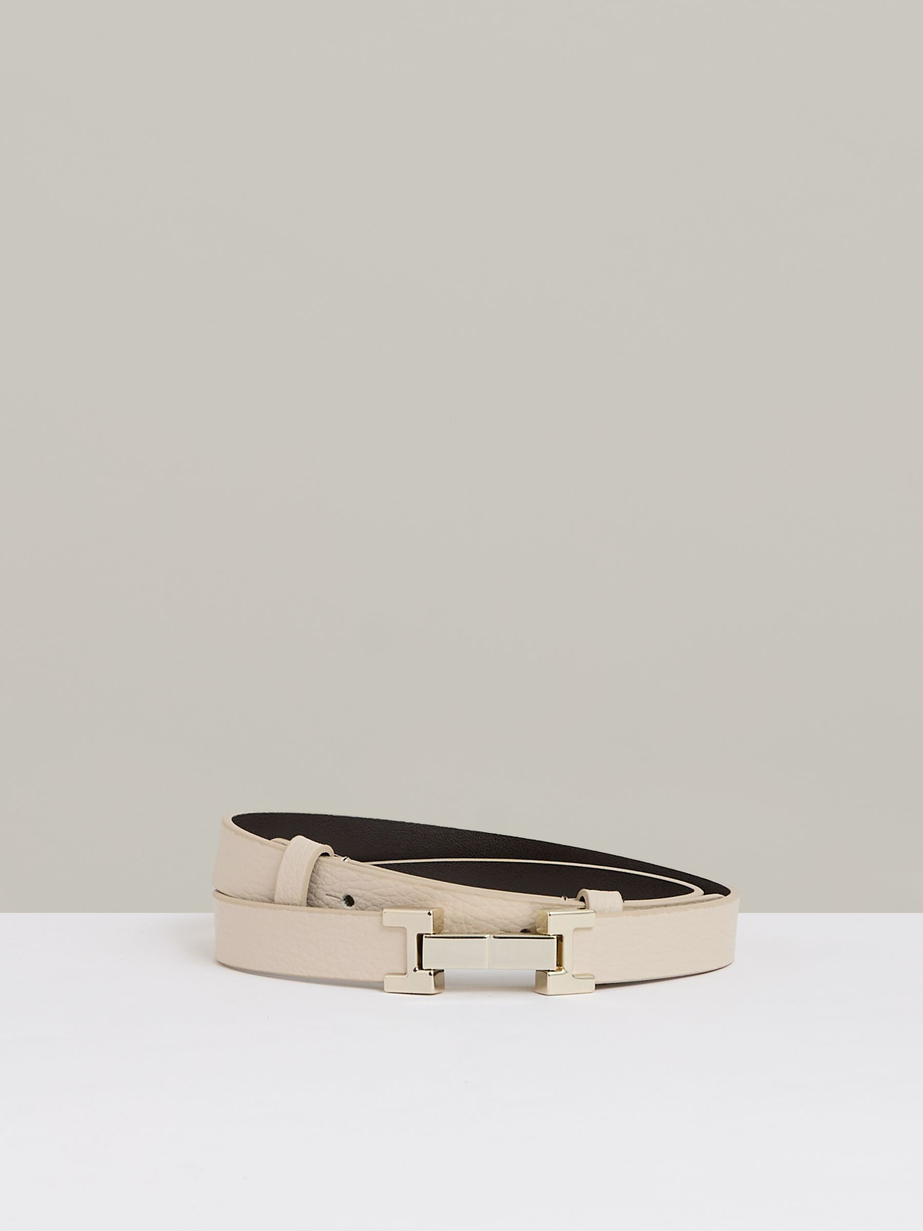 Leather Square Hinge Belt in Stone