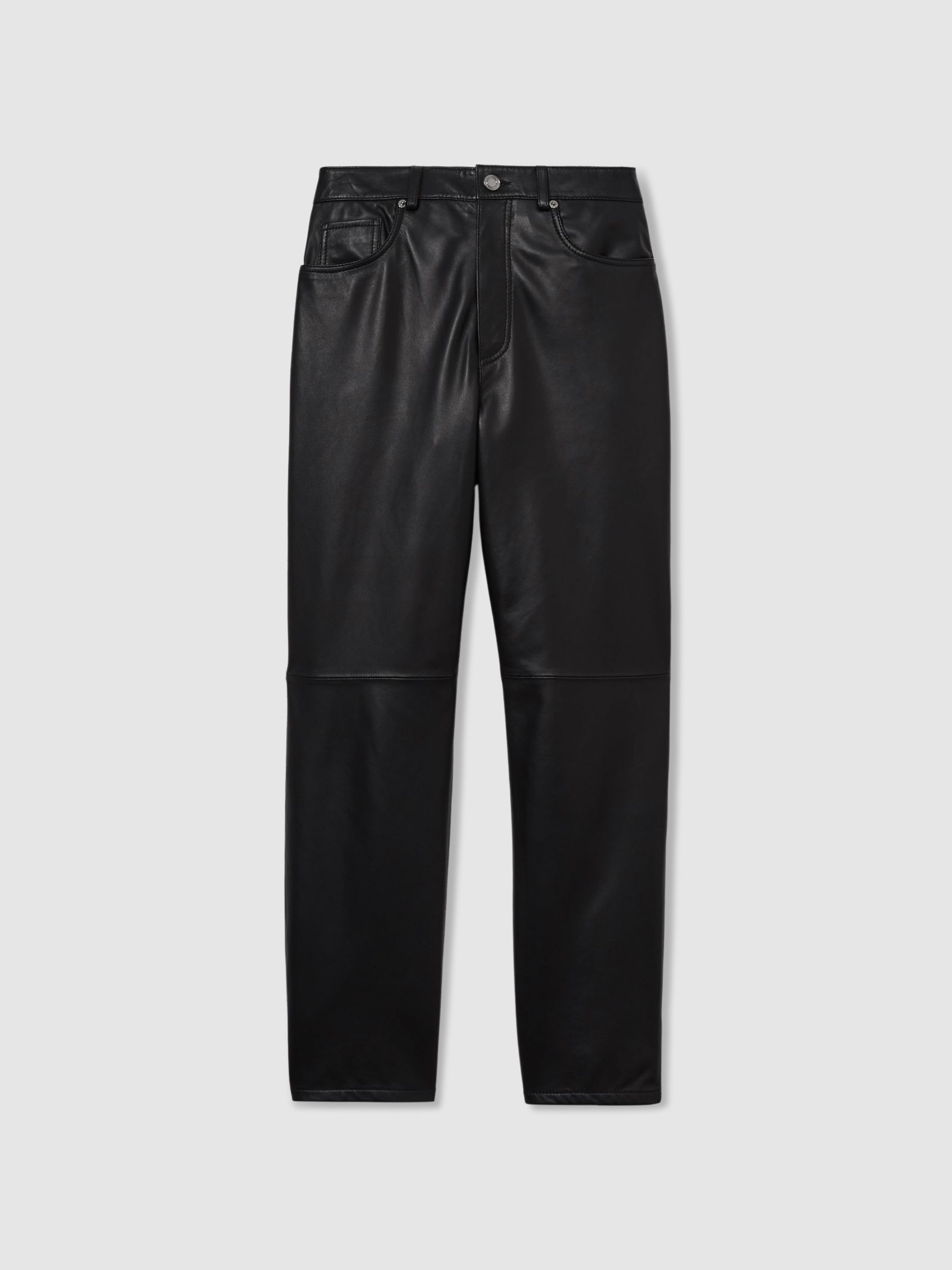 Leather Slim-Leg Trousers in Black