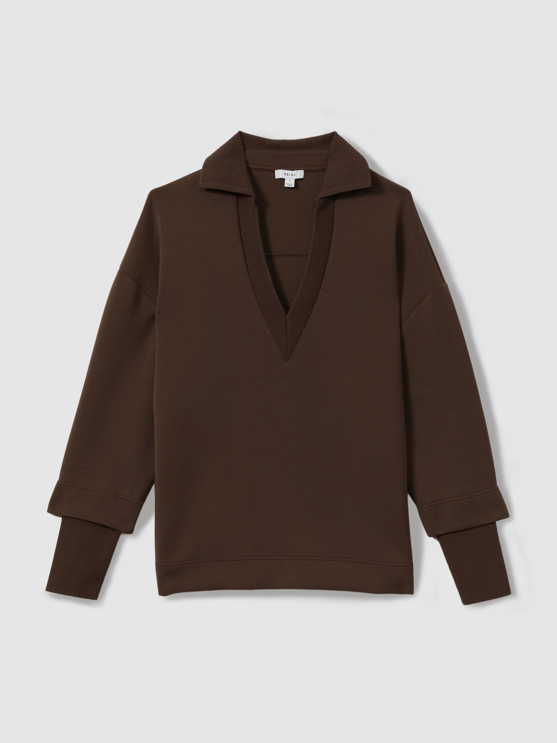 Interlock Open-Collar Sweatshirt in Chocolate