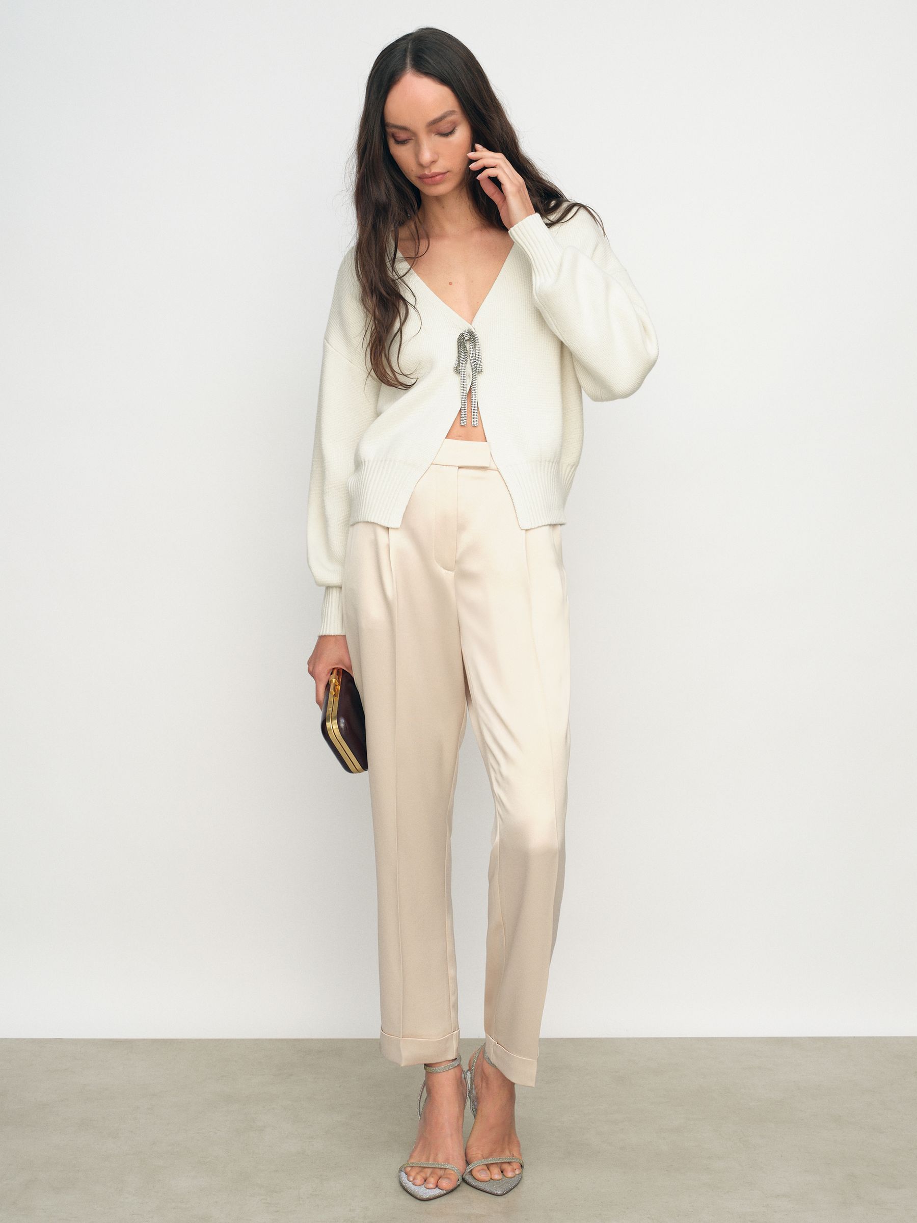 Wool-Blend Crystal-Bow Cardigan With Cashmere in Cream