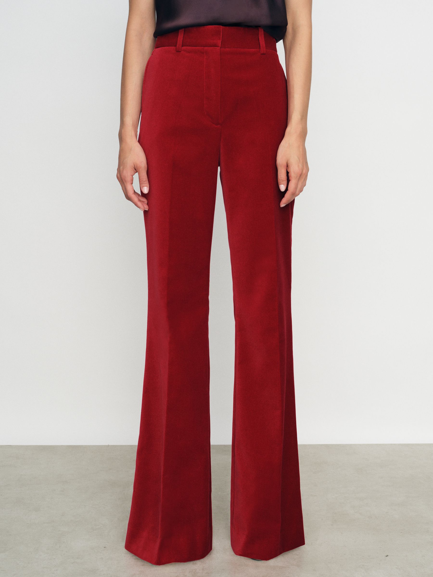 Velvet Tuxedo-Stripe Flared Trousers in Red