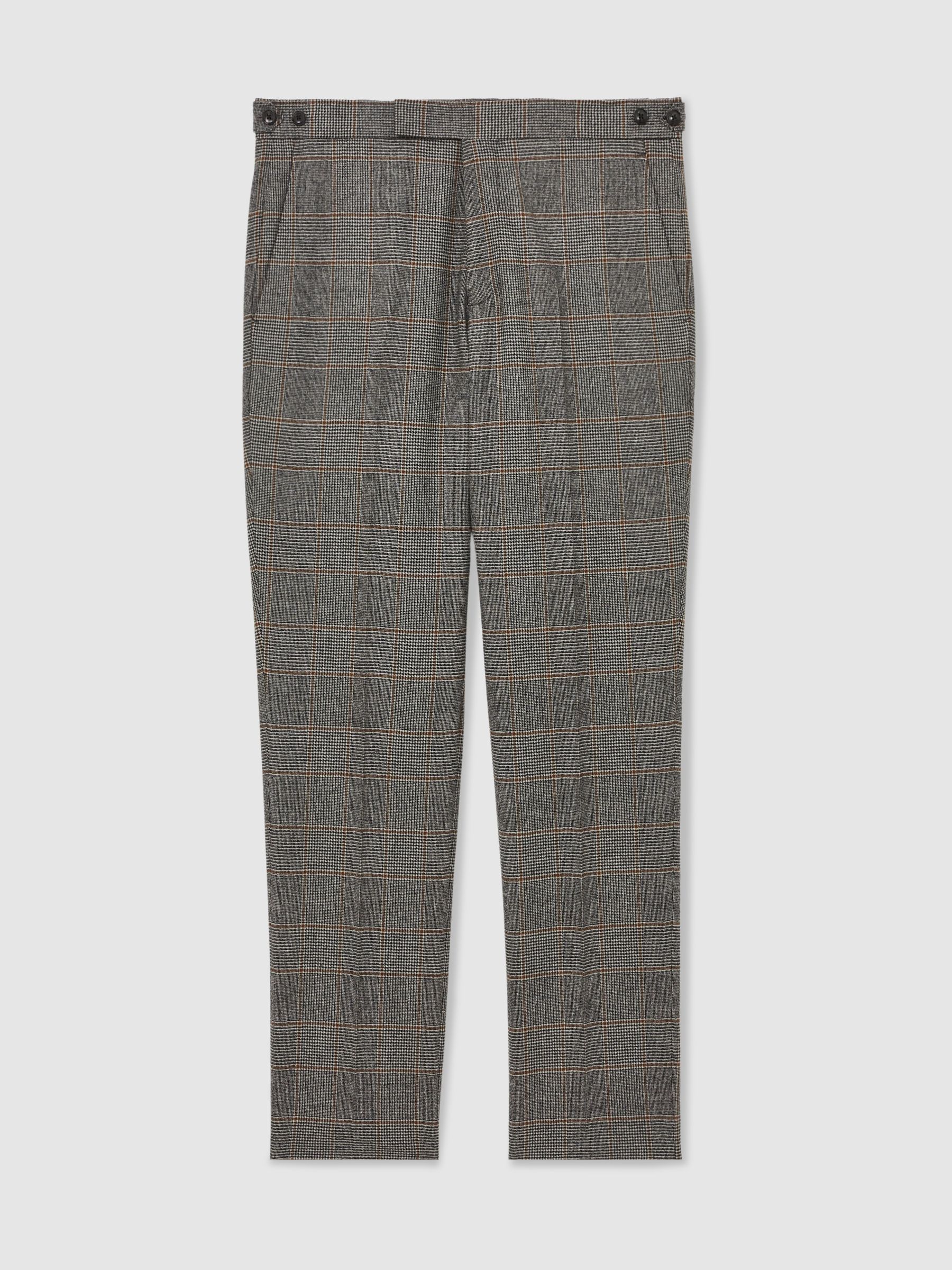 Wool Tailored-Fit Check Suit Trousers in Charcoal Grey