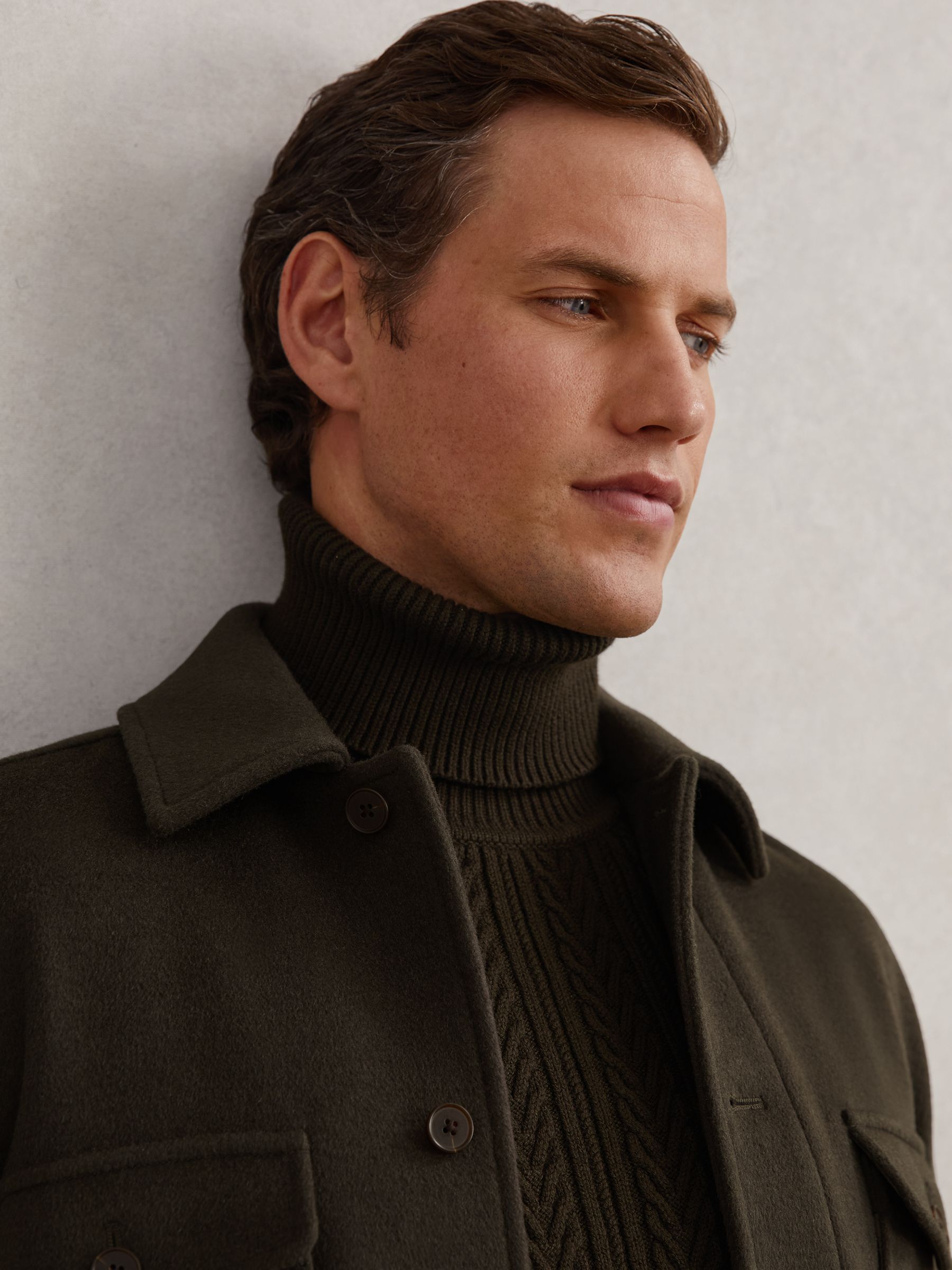 Wool-Blend Twin-Pocket Overshirt in Khaki Green