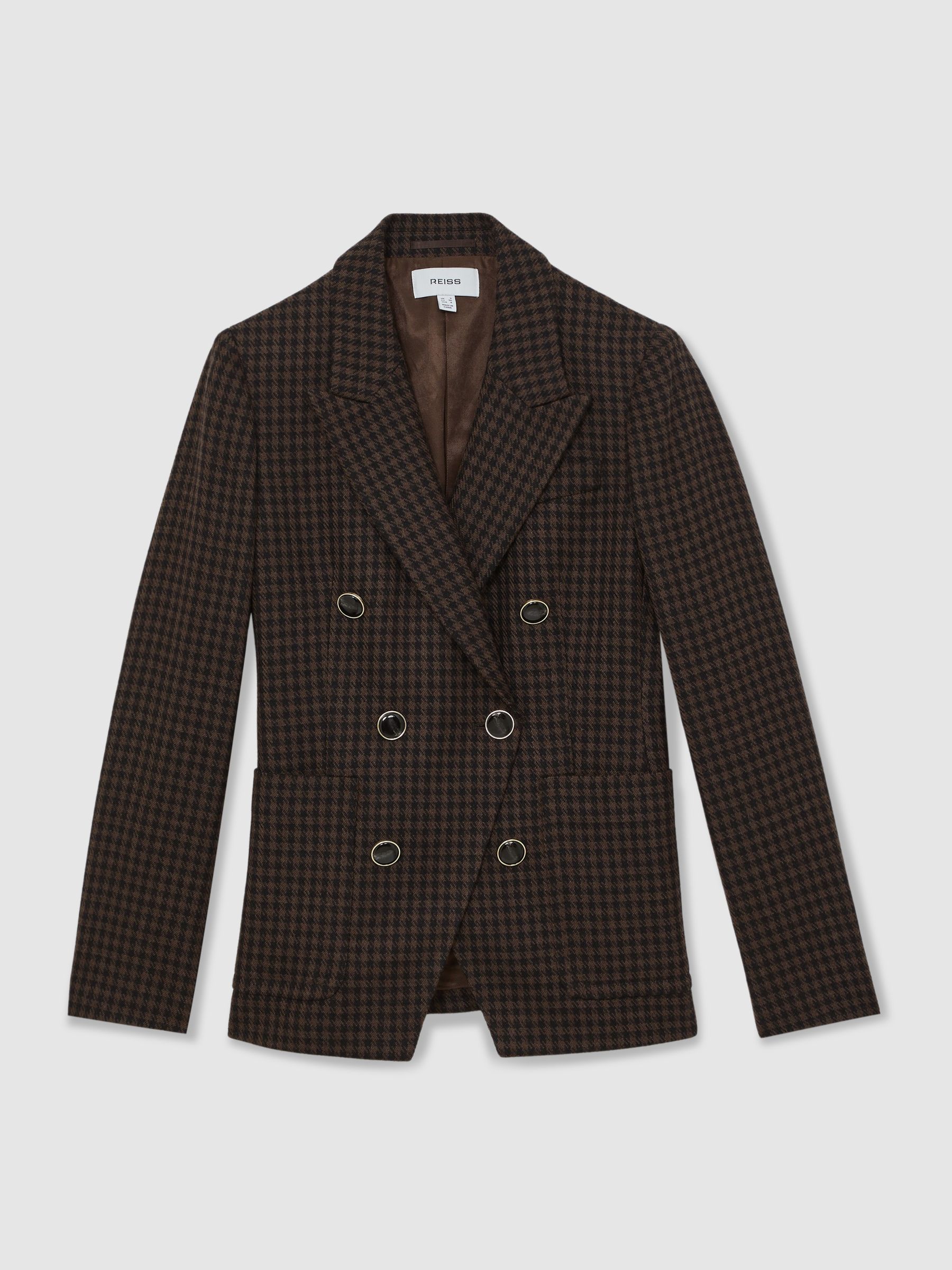 Petite Wool-Blend Double-Breasted Check Blazer in Brown Check