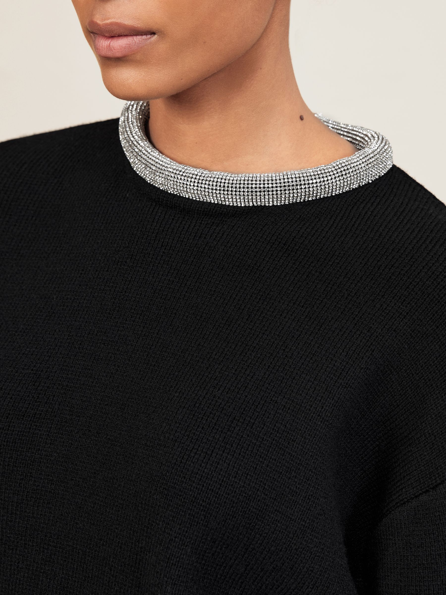 Wool-Blend Necklace-Trim Jumper With Cashmere in Black