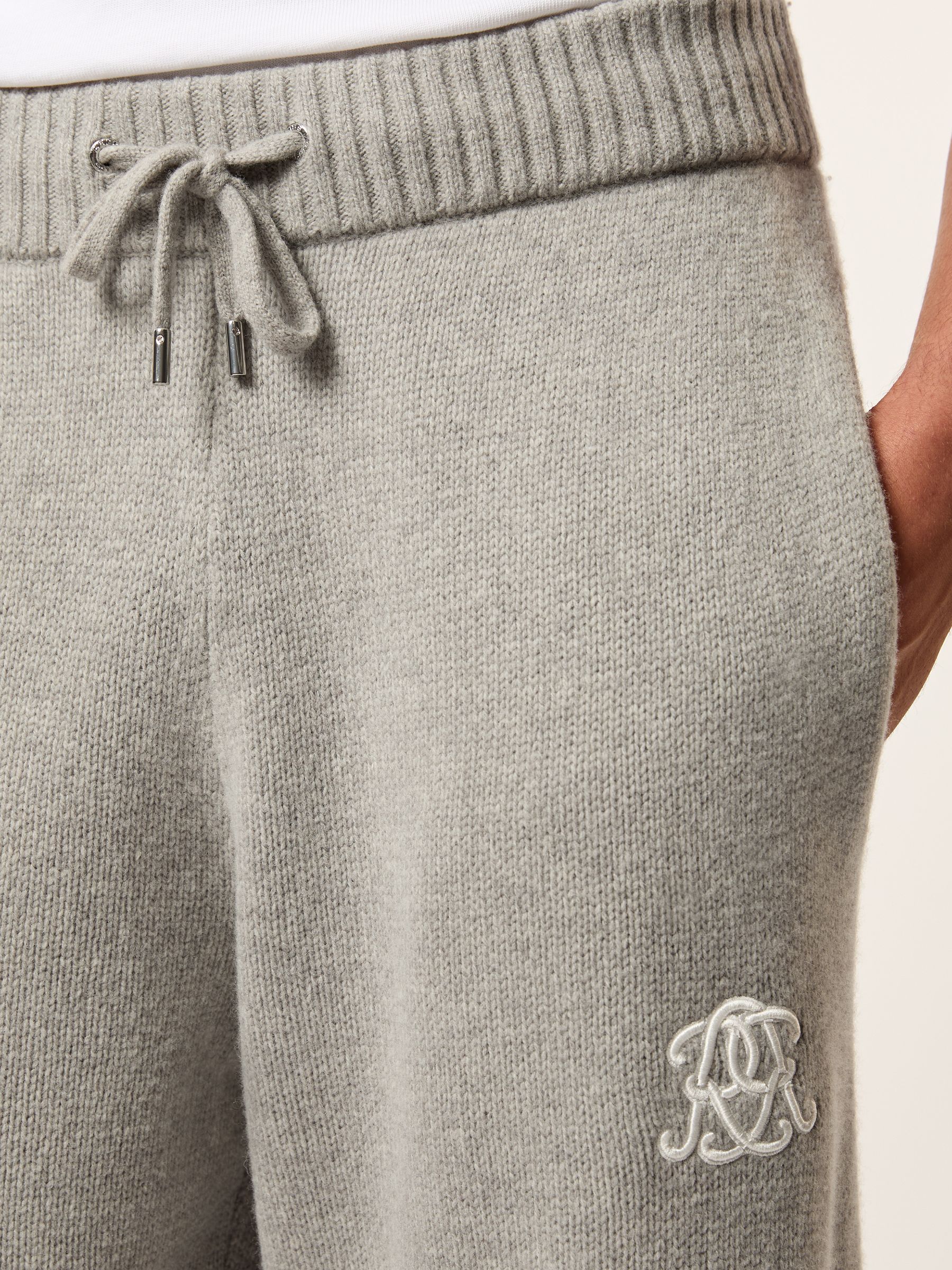 Monogram Wool Wide-Leg Knitted Joggers in Grey Melange