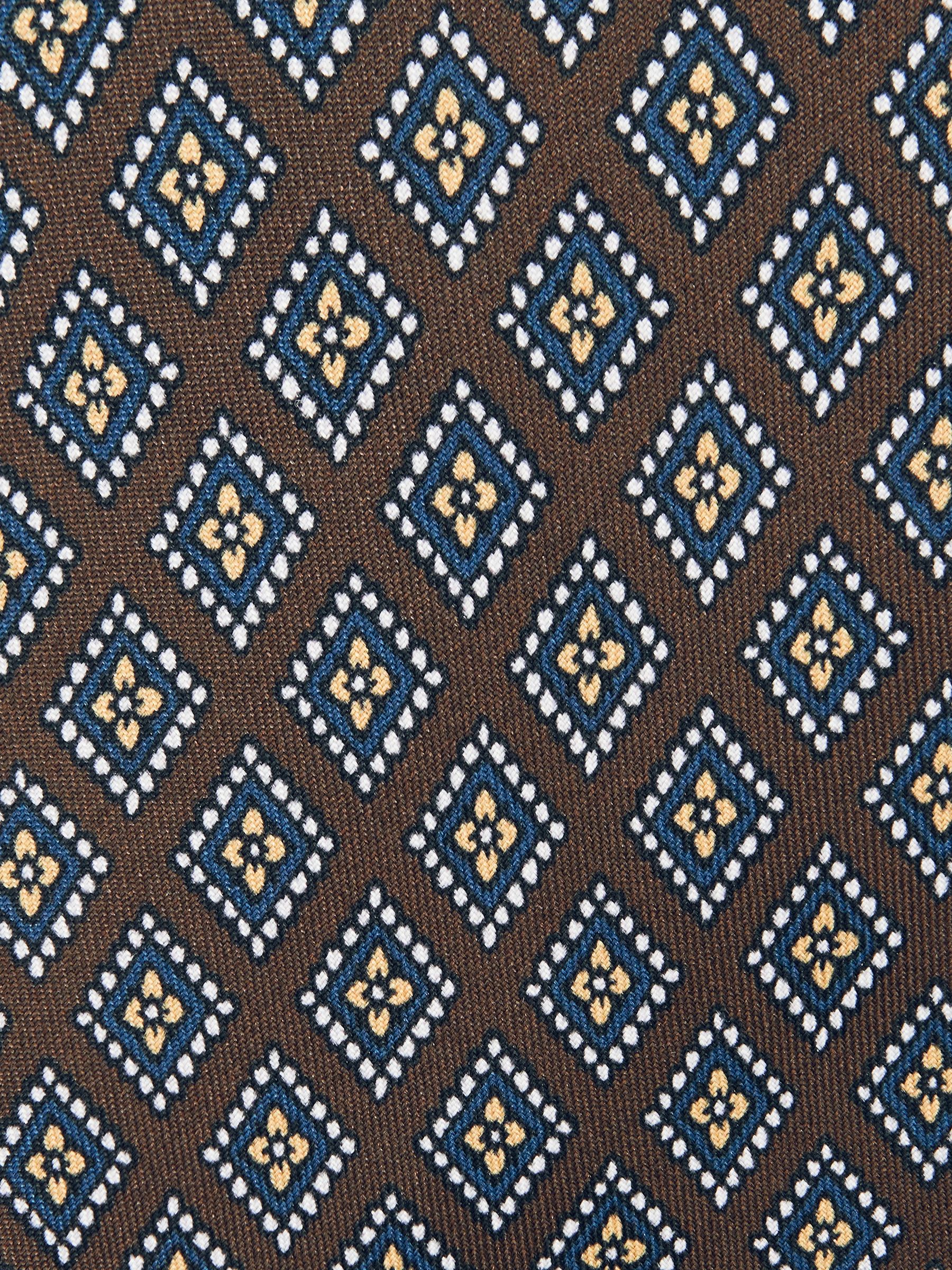 Silk Floral Medallion-Print Tie in Chocolate/Charcoal