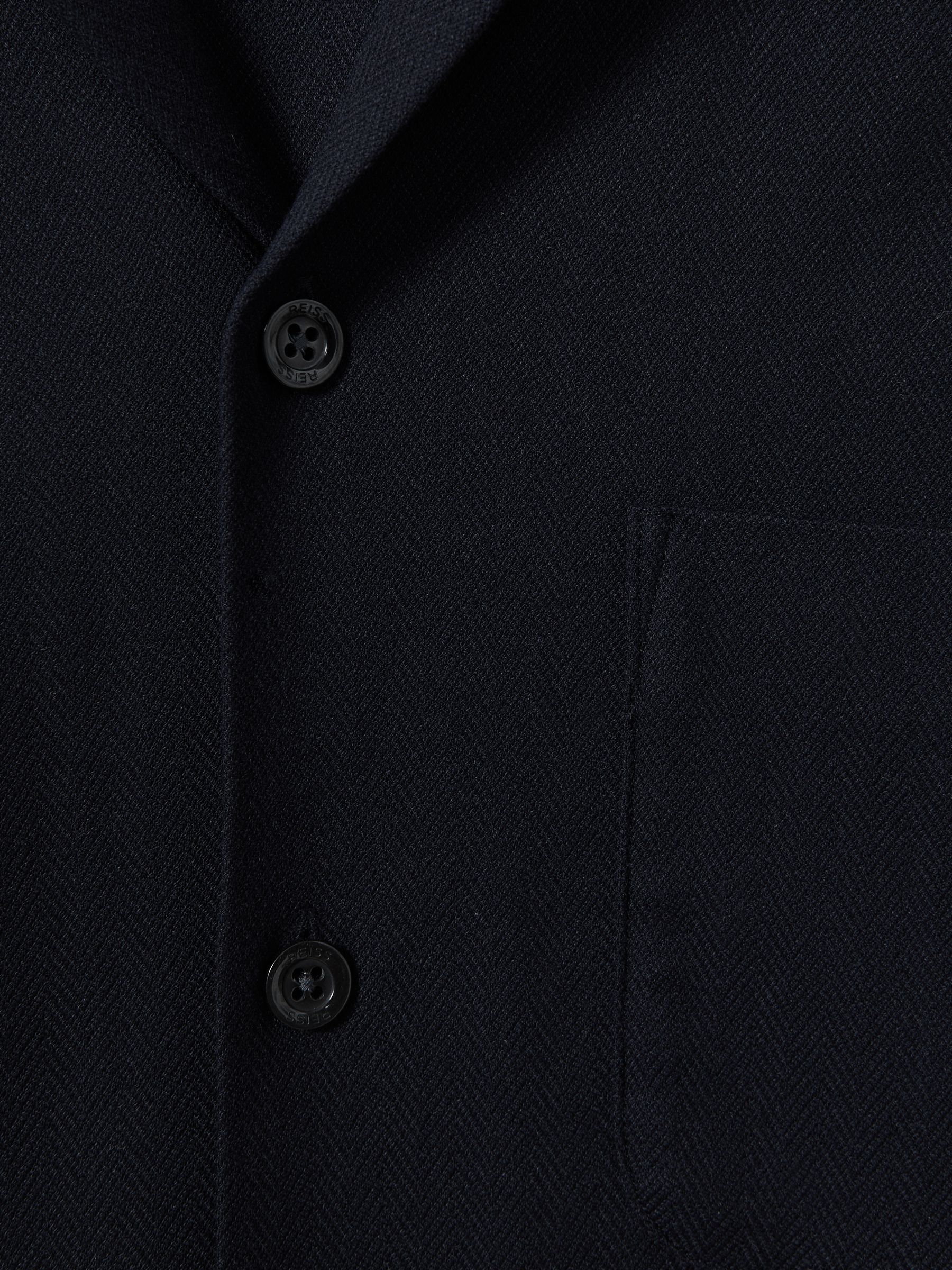 Herringbone Cuban Collar Shirt in Navy