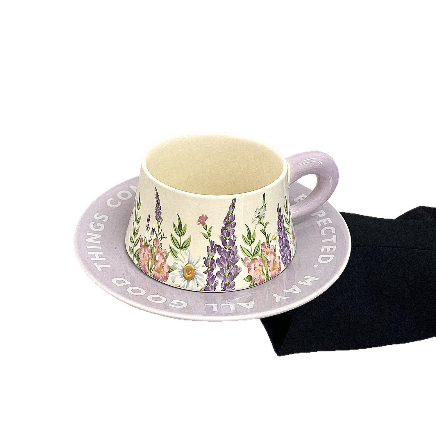 Lavender Floral Ceramic Cup and Saucer Set