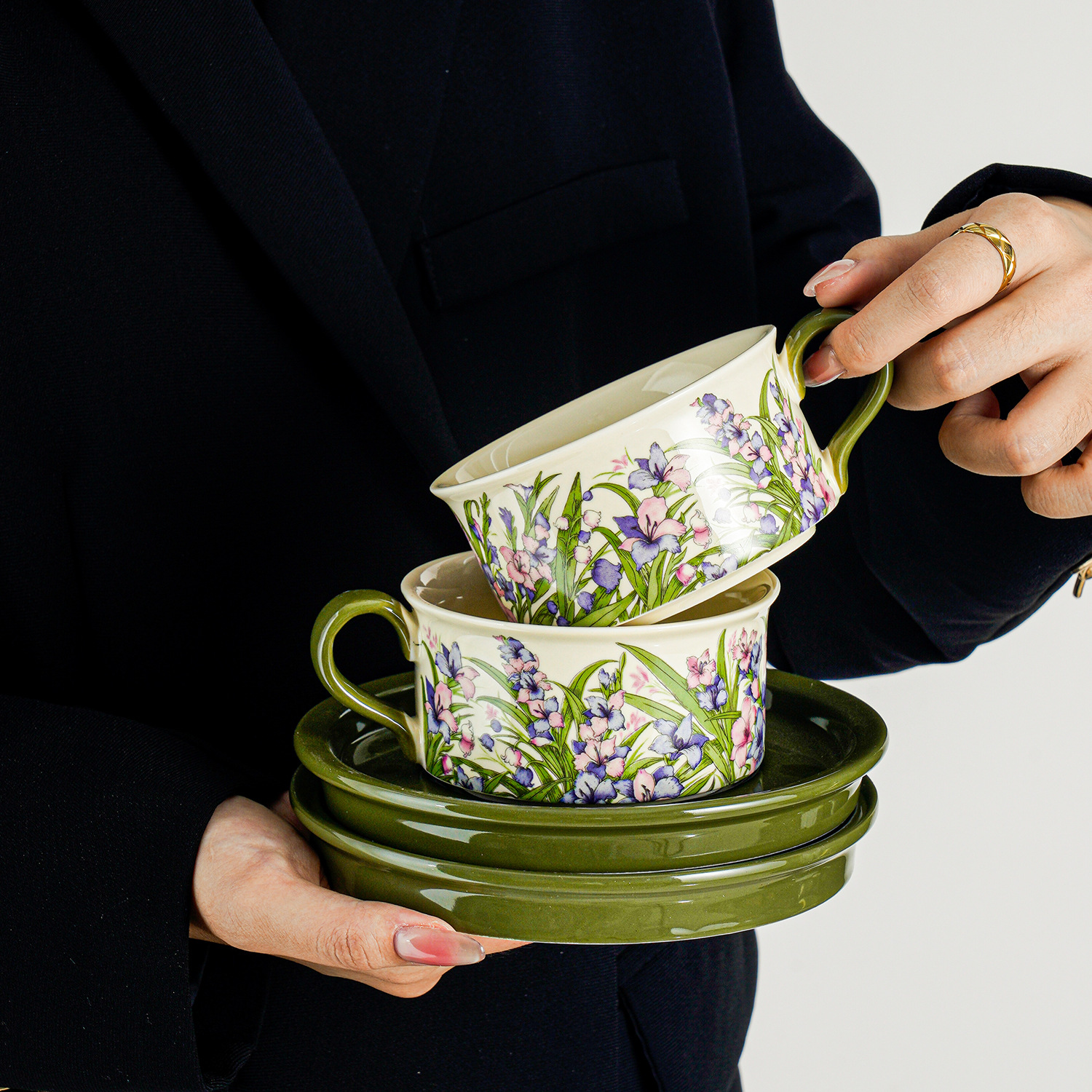 Floral Ceramic Cup and Saucer Set