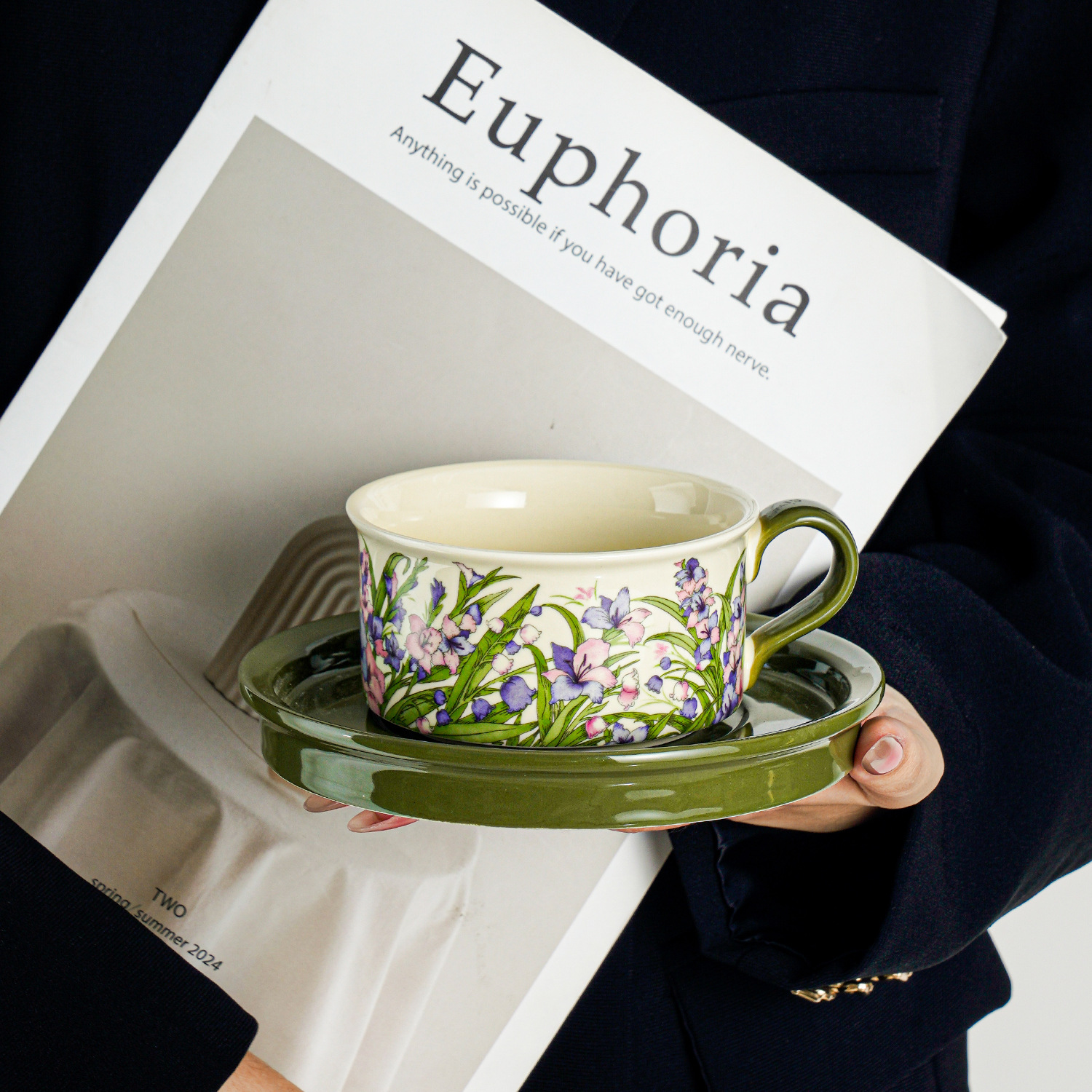 Floral Ceramic Cup and Saucer Set