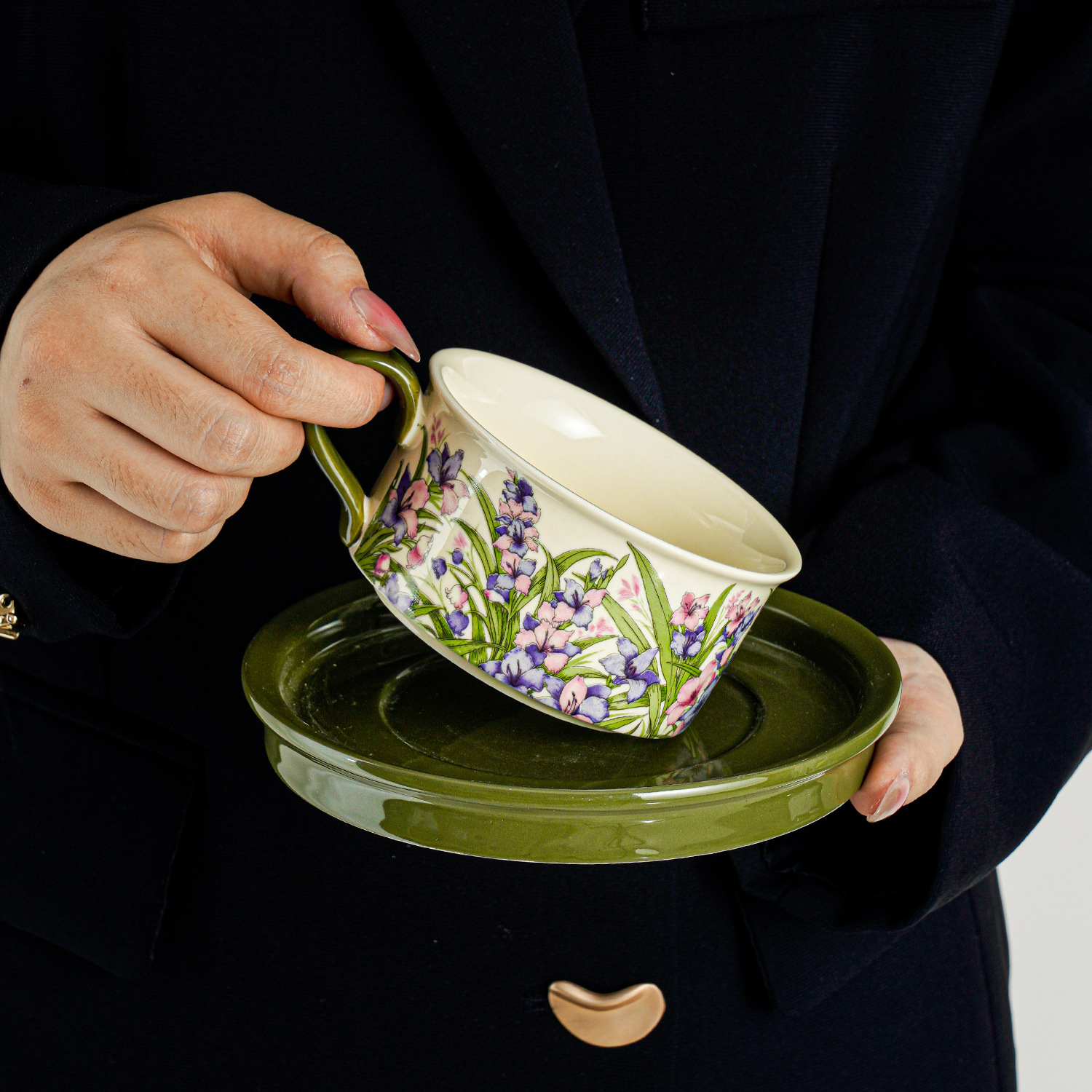 Floral Ceramic Cup and Saucer Set