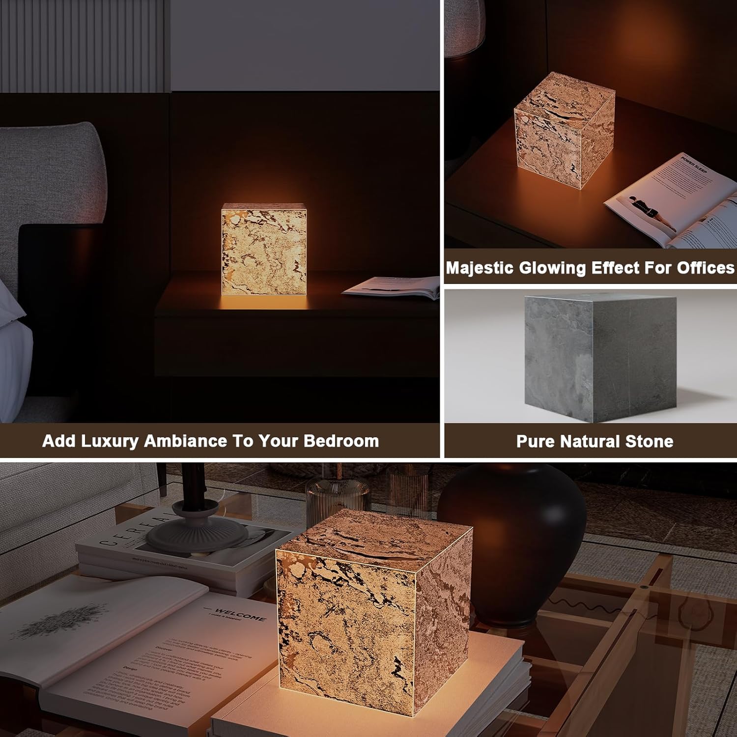 Stone Lamp for Bedroom Handcrafted Ultra-thin Natural Stone