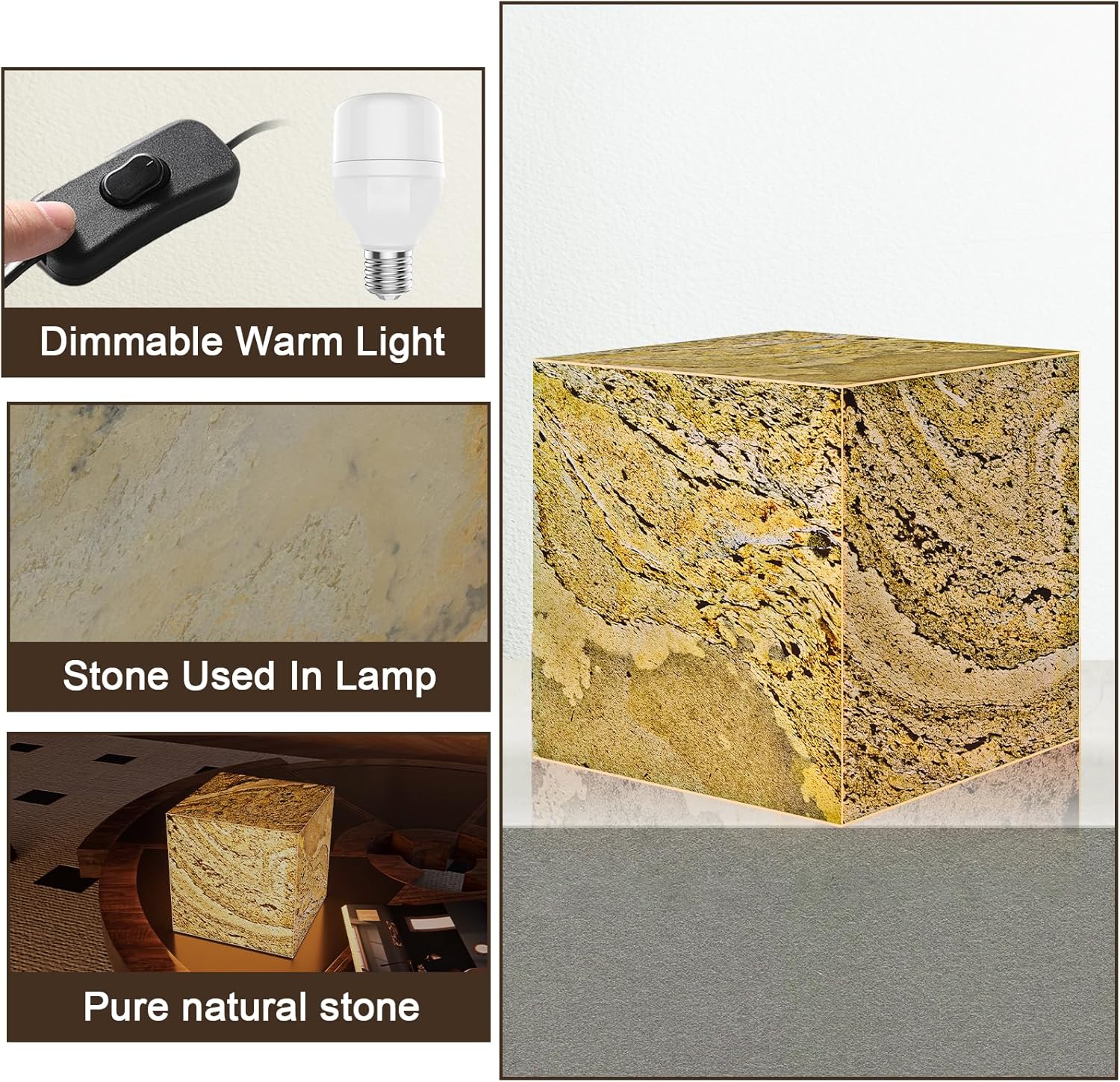 Stone Lamp for Bedroom Handcrafted Ultra-thin Natural Stone