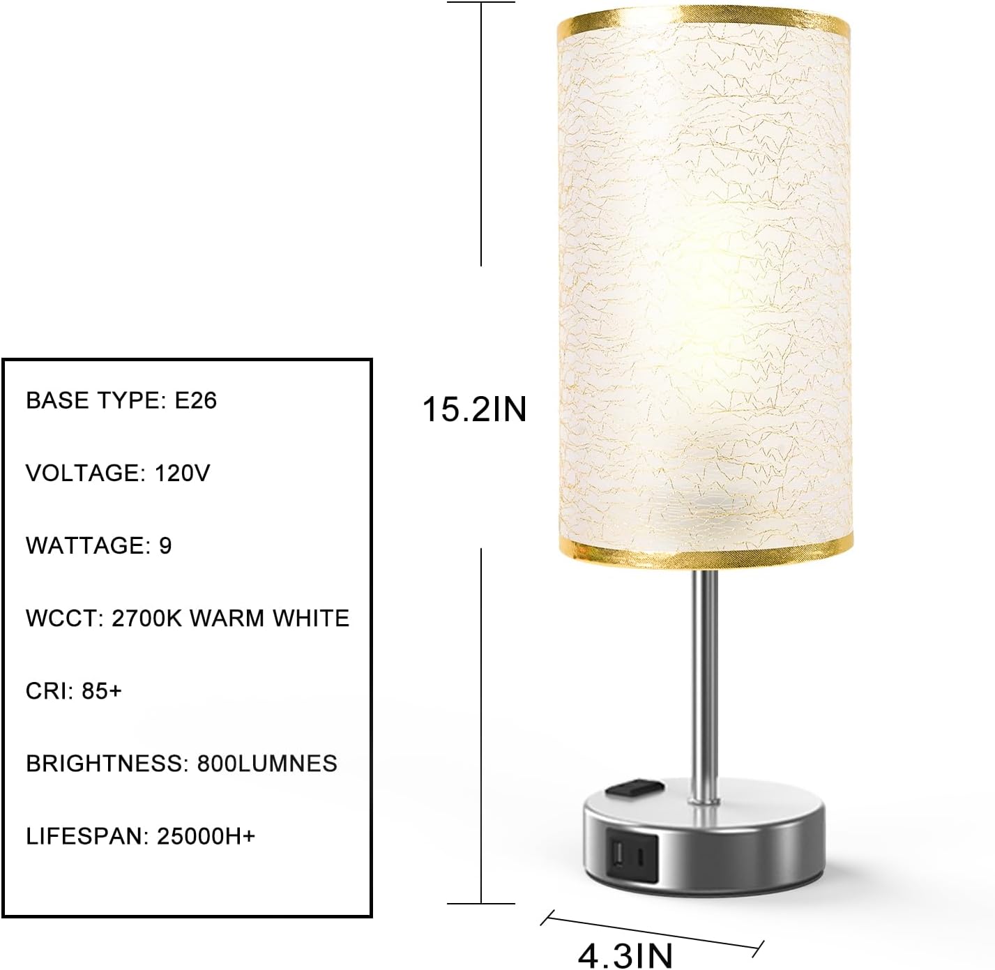 Table Lamp for Bedroom with Touch Control