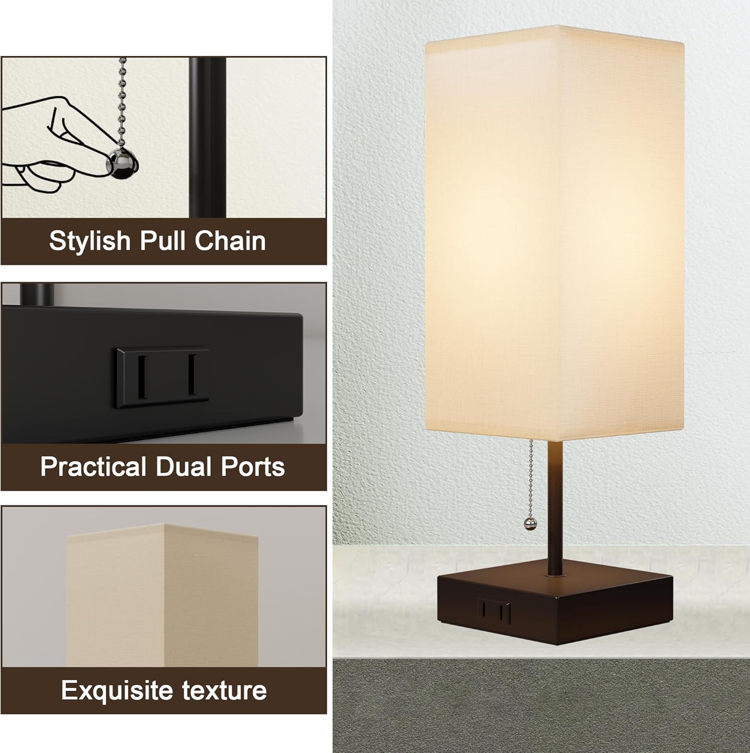 Table Lamp for Bedroom Set of 2