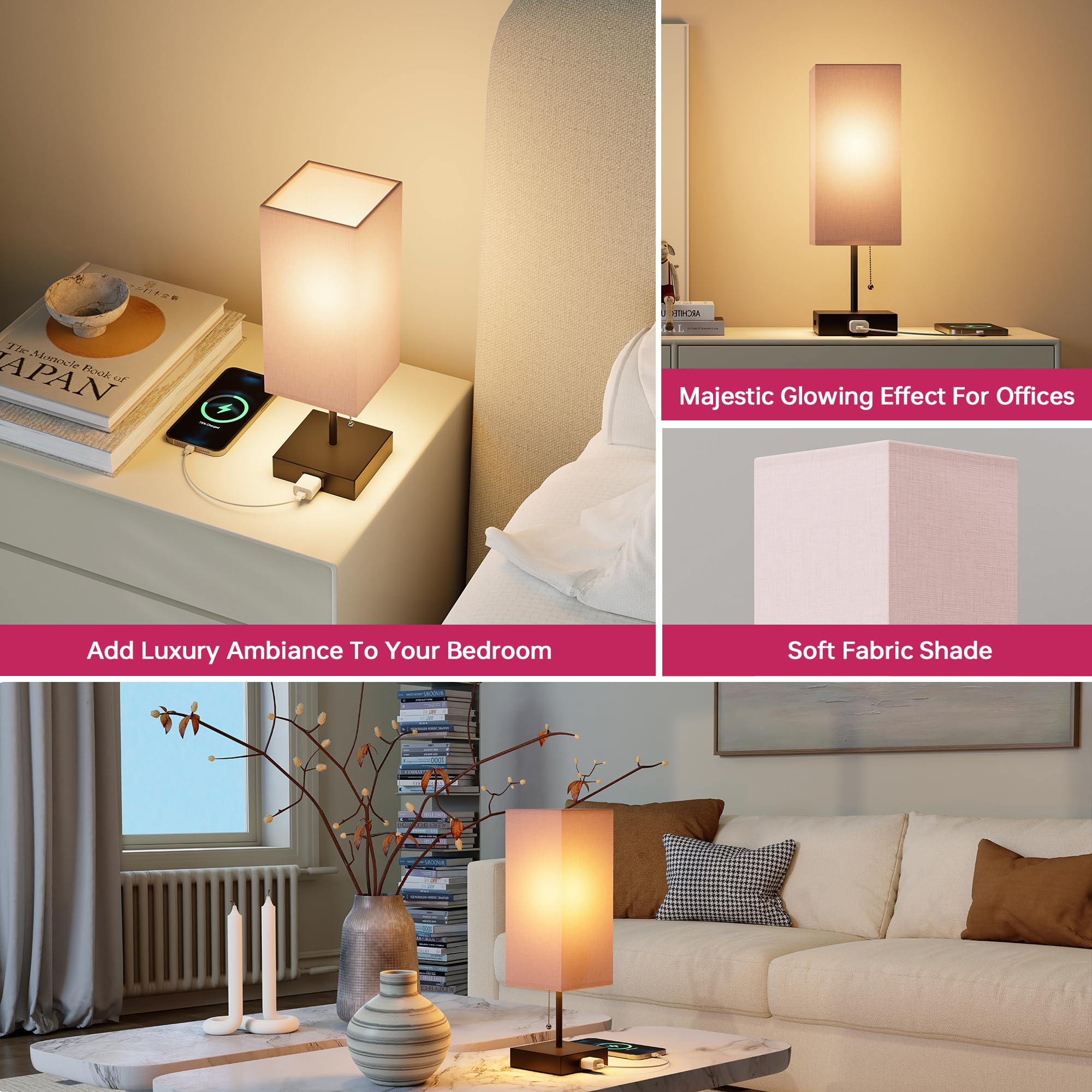 Table Lamp for Bedroom Set of 2