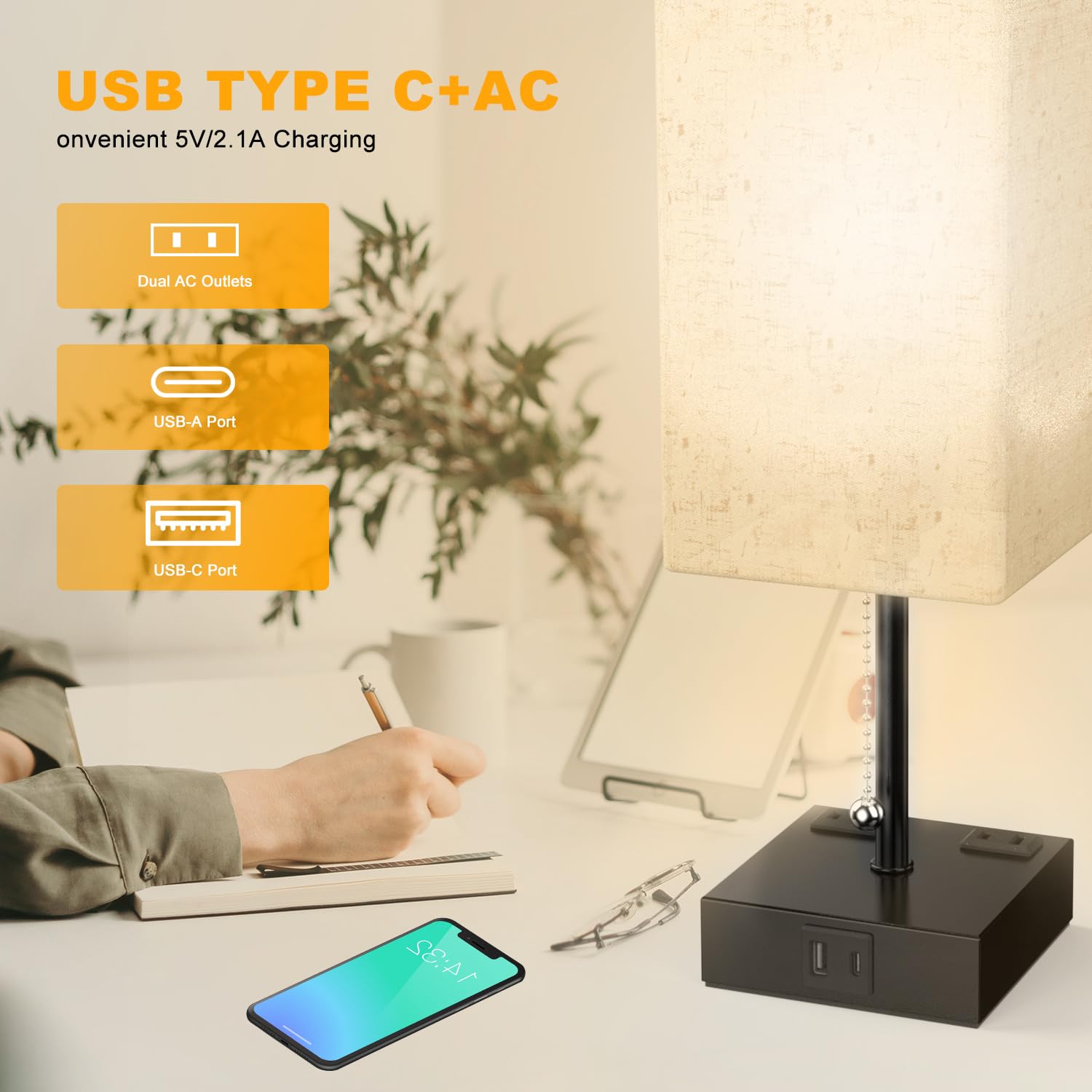 Table Lamp for Bedroom with USB