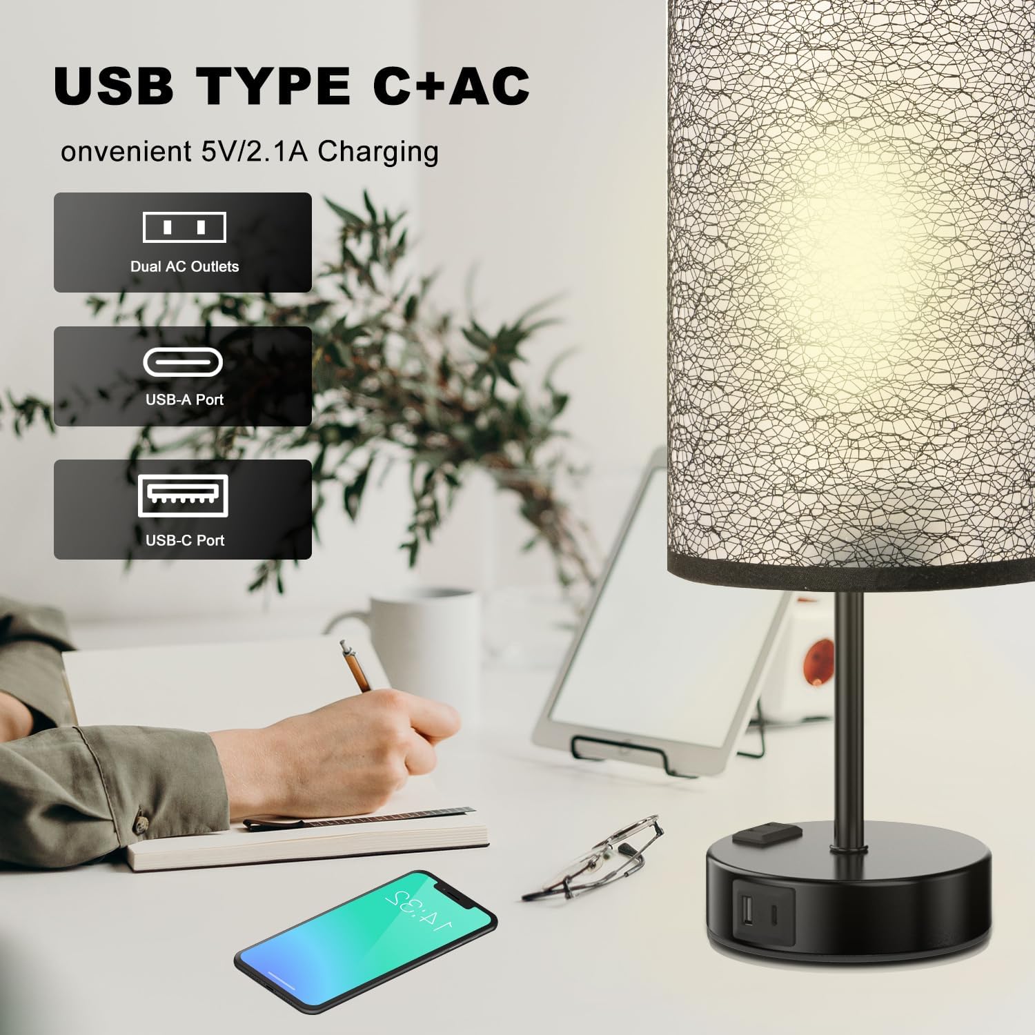 Table Lamp for Bedroom with Touch Control