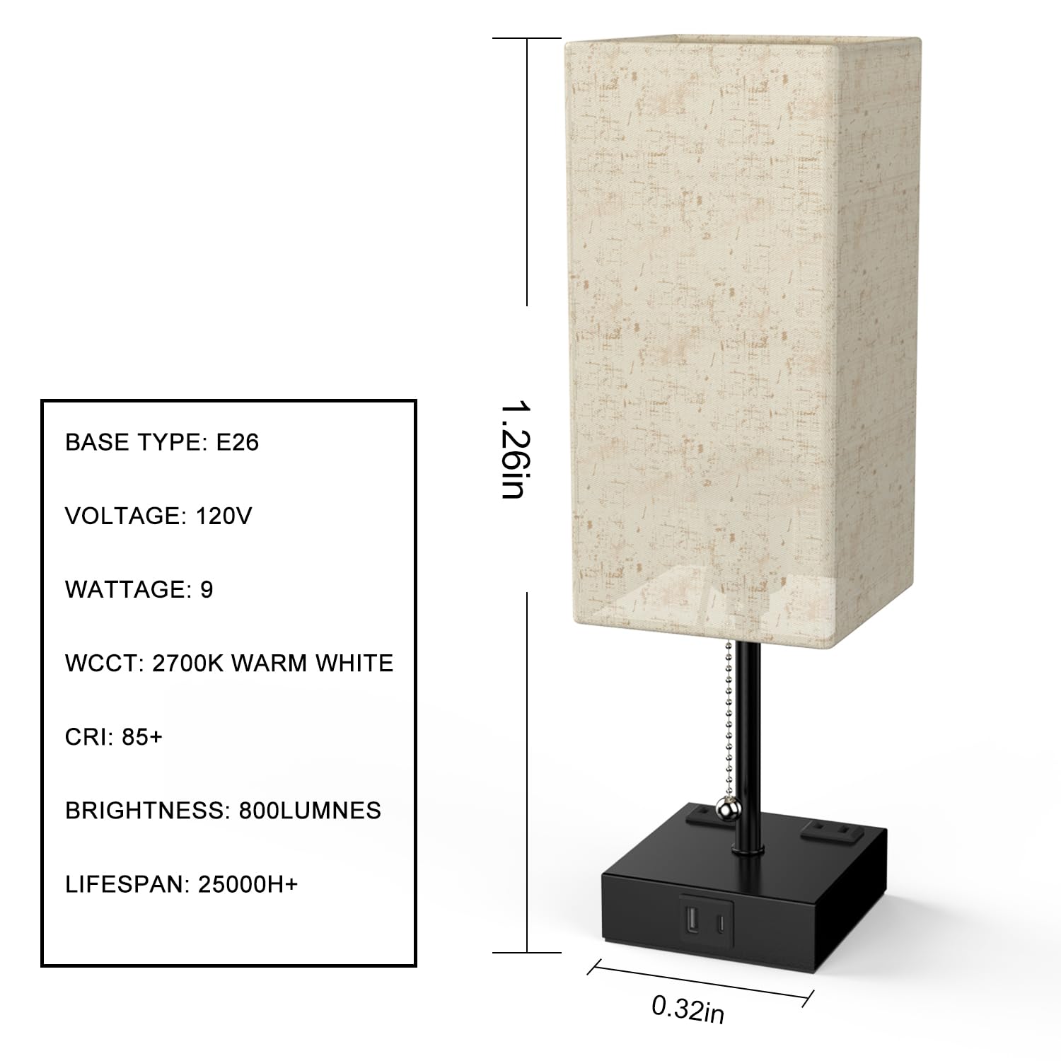 Table Lamp for Bedroom with USB