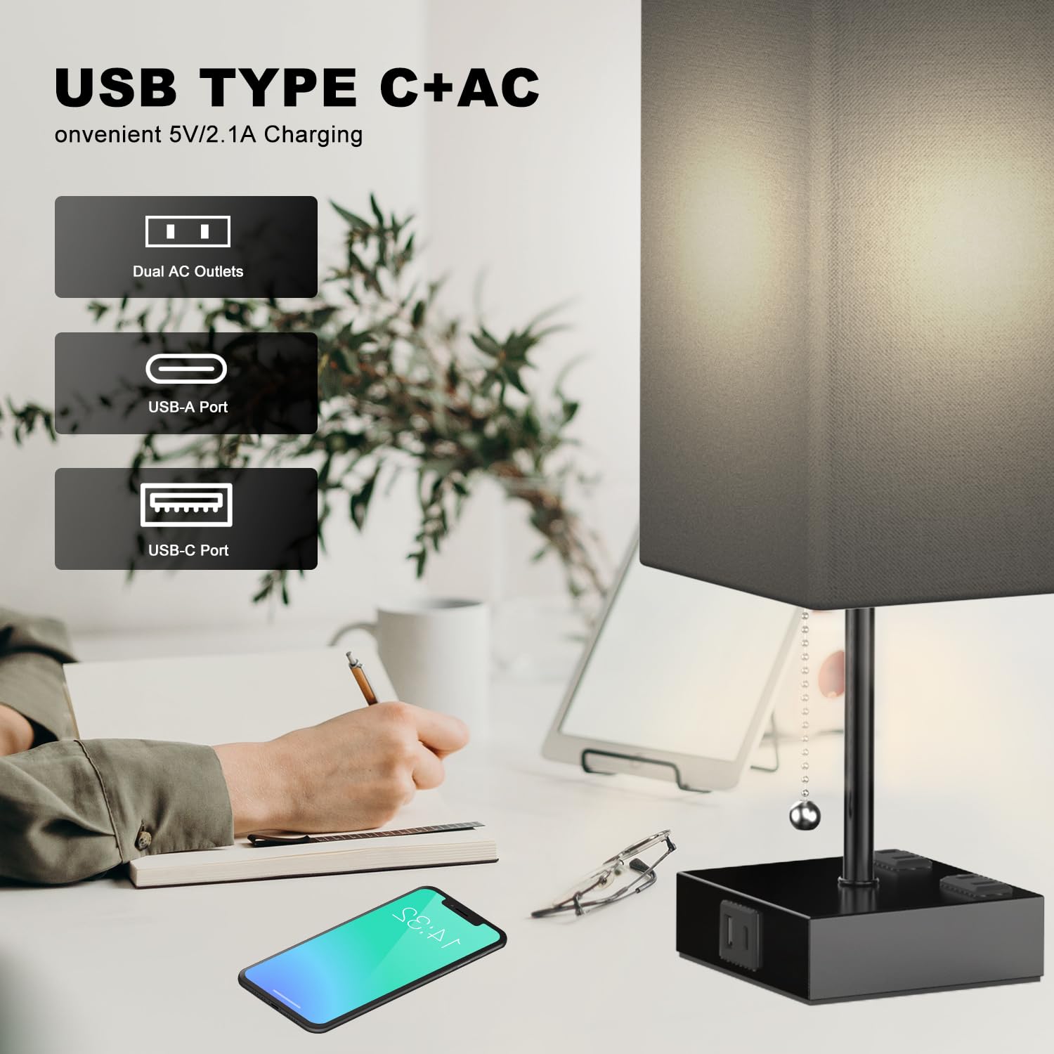 Table Lamp for Bedroom with USB