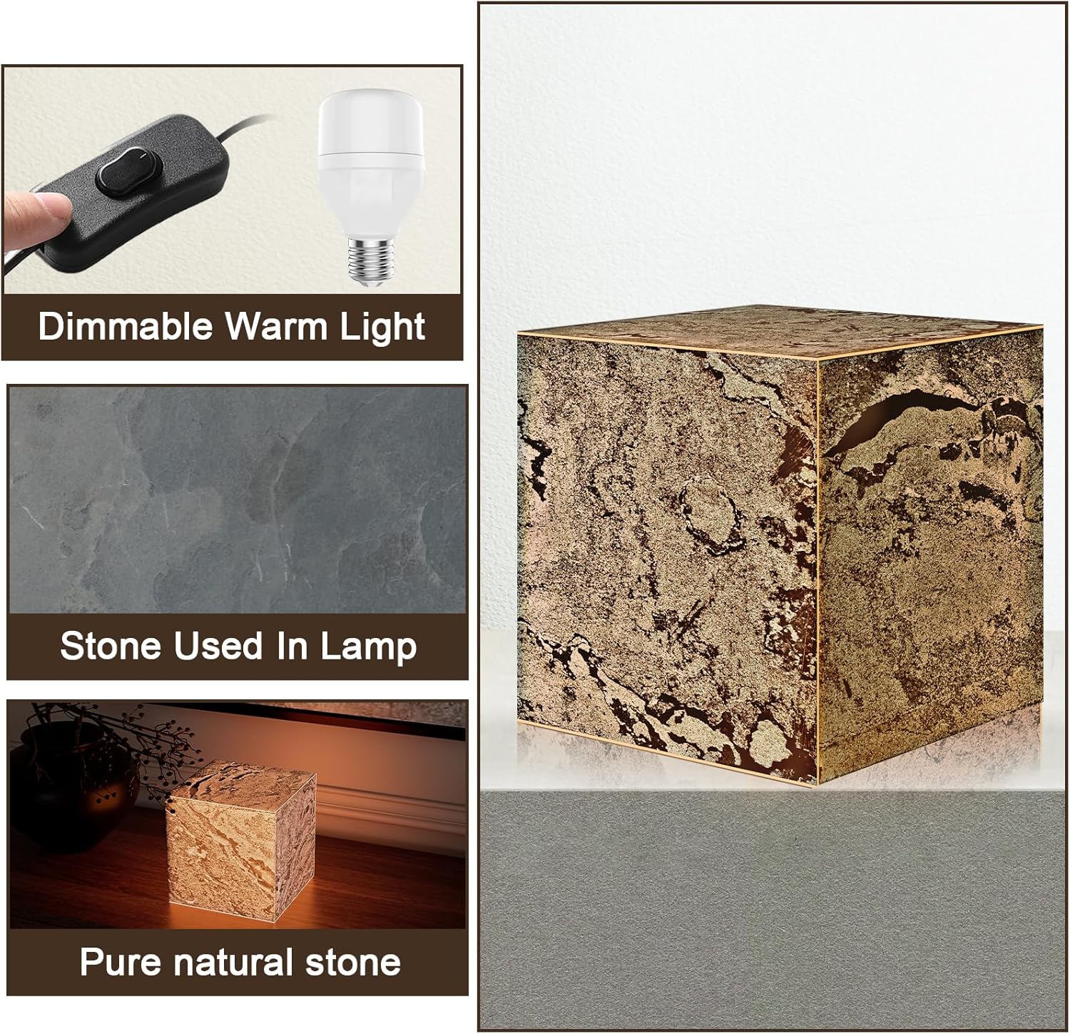 Stone Lamp for Bedroom Handcrafted Ultra-thin Natural Stone