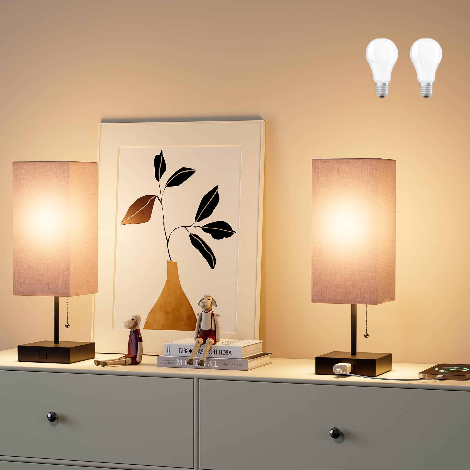 Table Lamp for Bedroom Set of 2