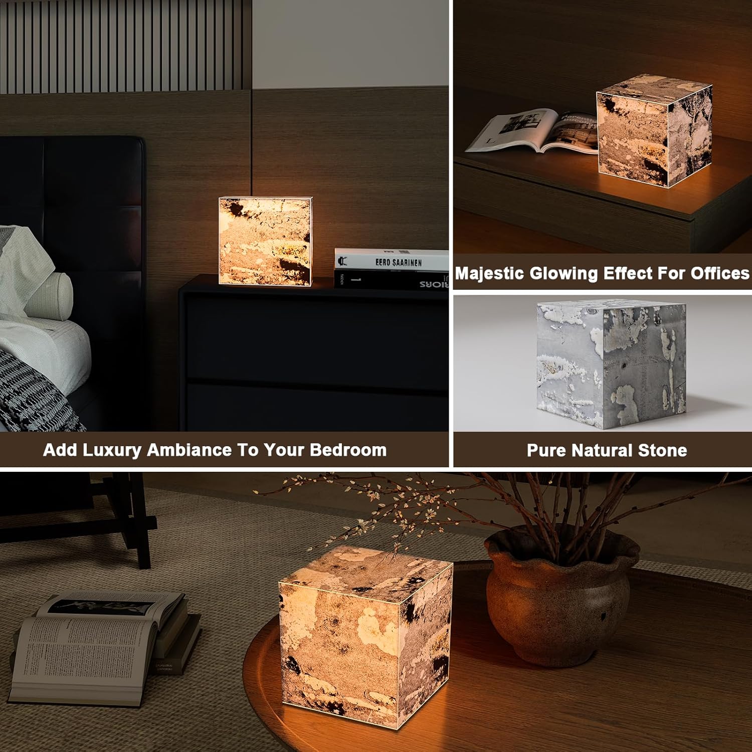 Stone Lamp for Bedroom Handcrafted Ultra-thin Natural Stone