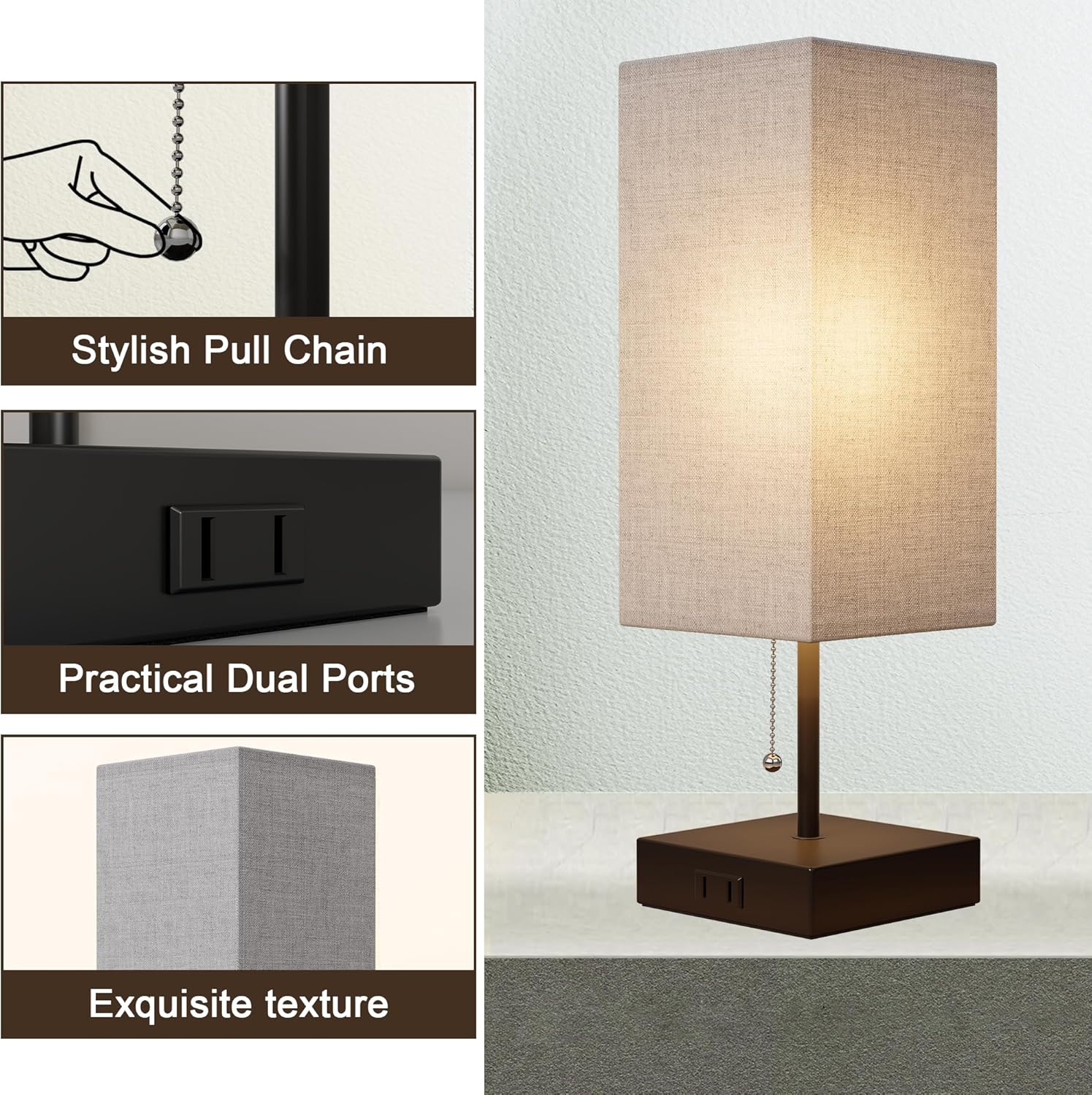 Table Lamp for Bedroom Set of 2