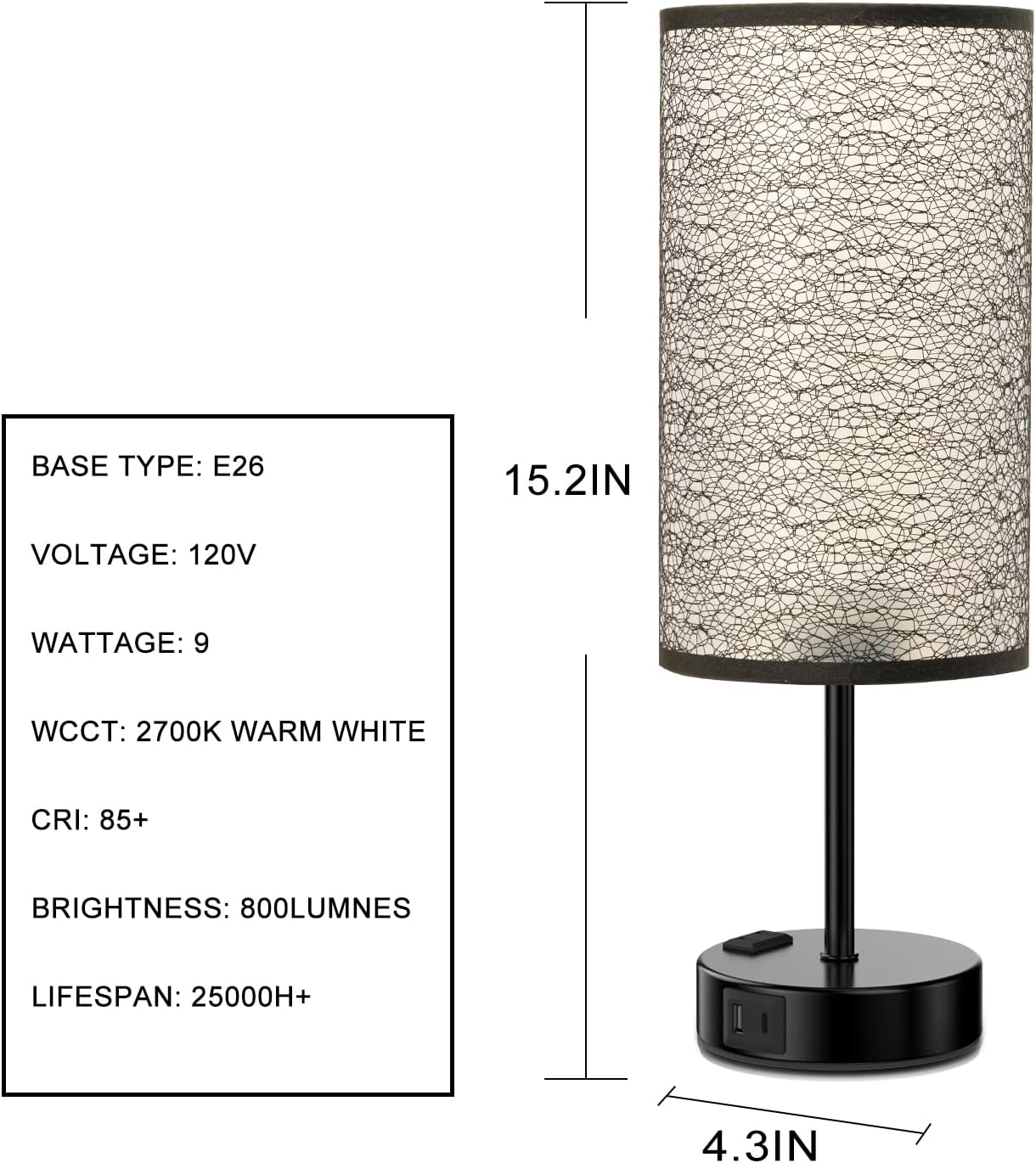 Table Lamp for Bedroom with Touch Control