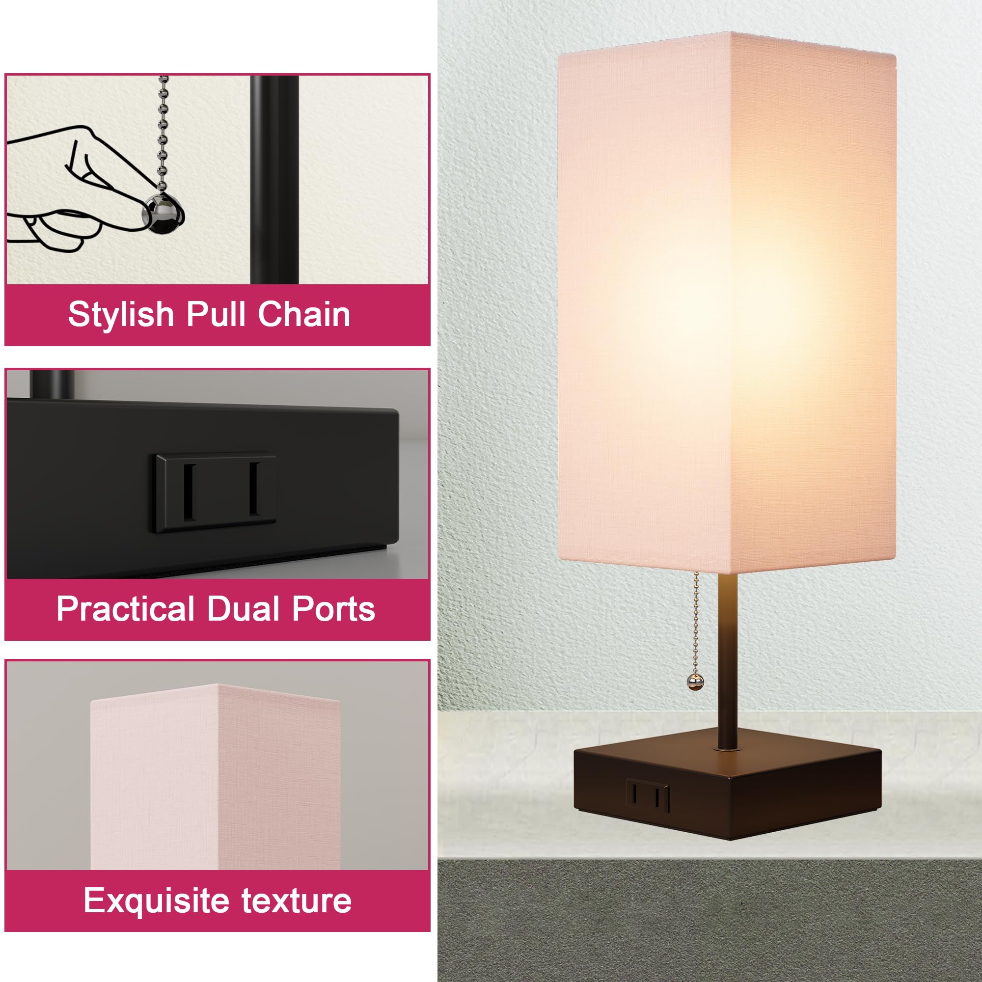 Table Lamp for Bedroom Set of 2