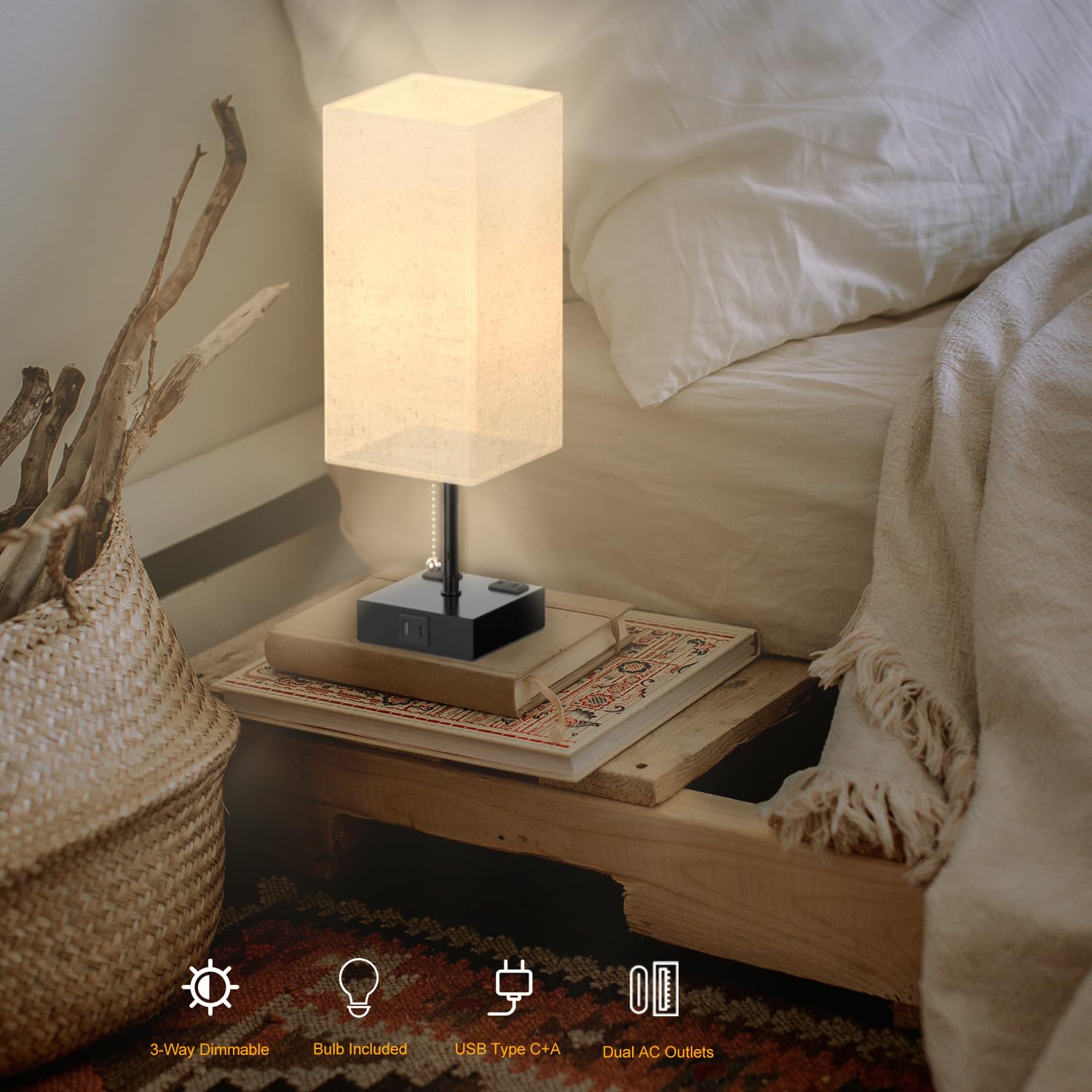 Table Lamp for Bedroom with USB