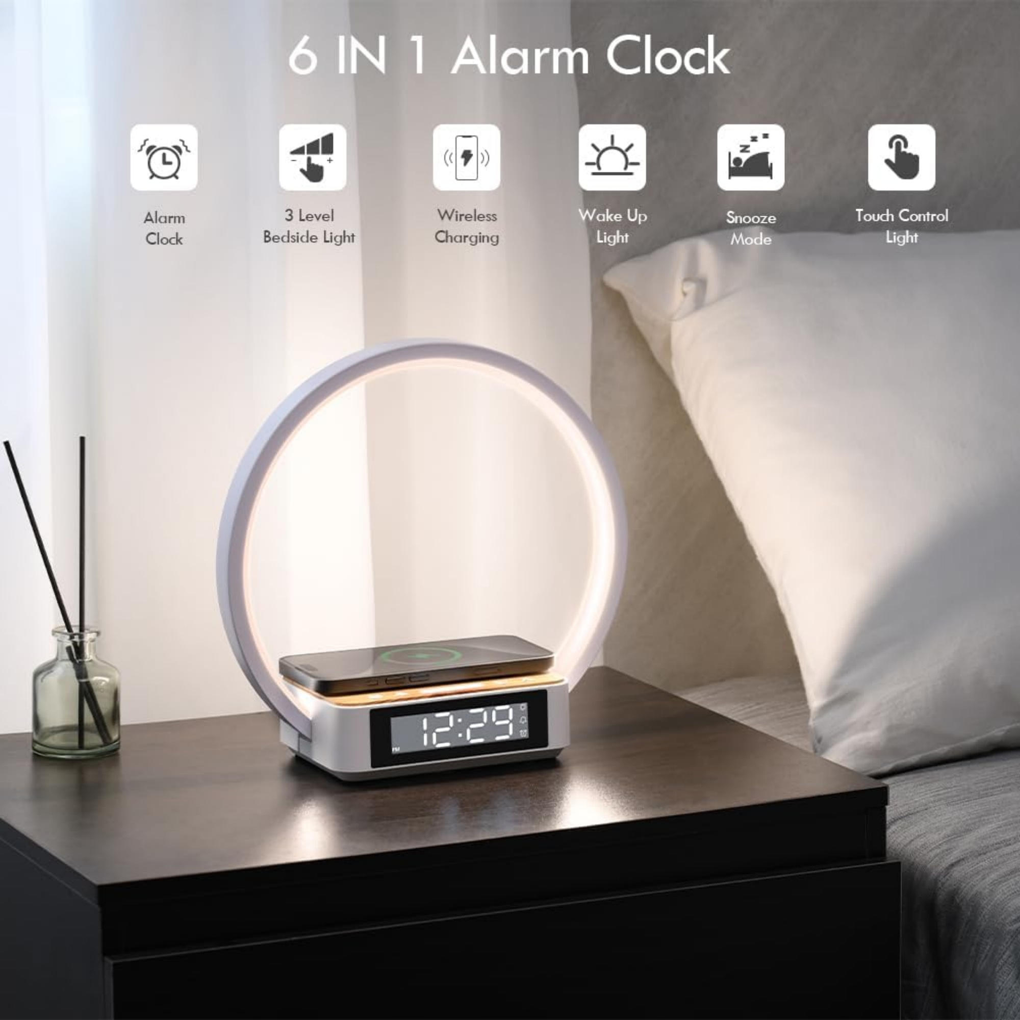 Alarm Clock,Table Lamp with Wireless Charging