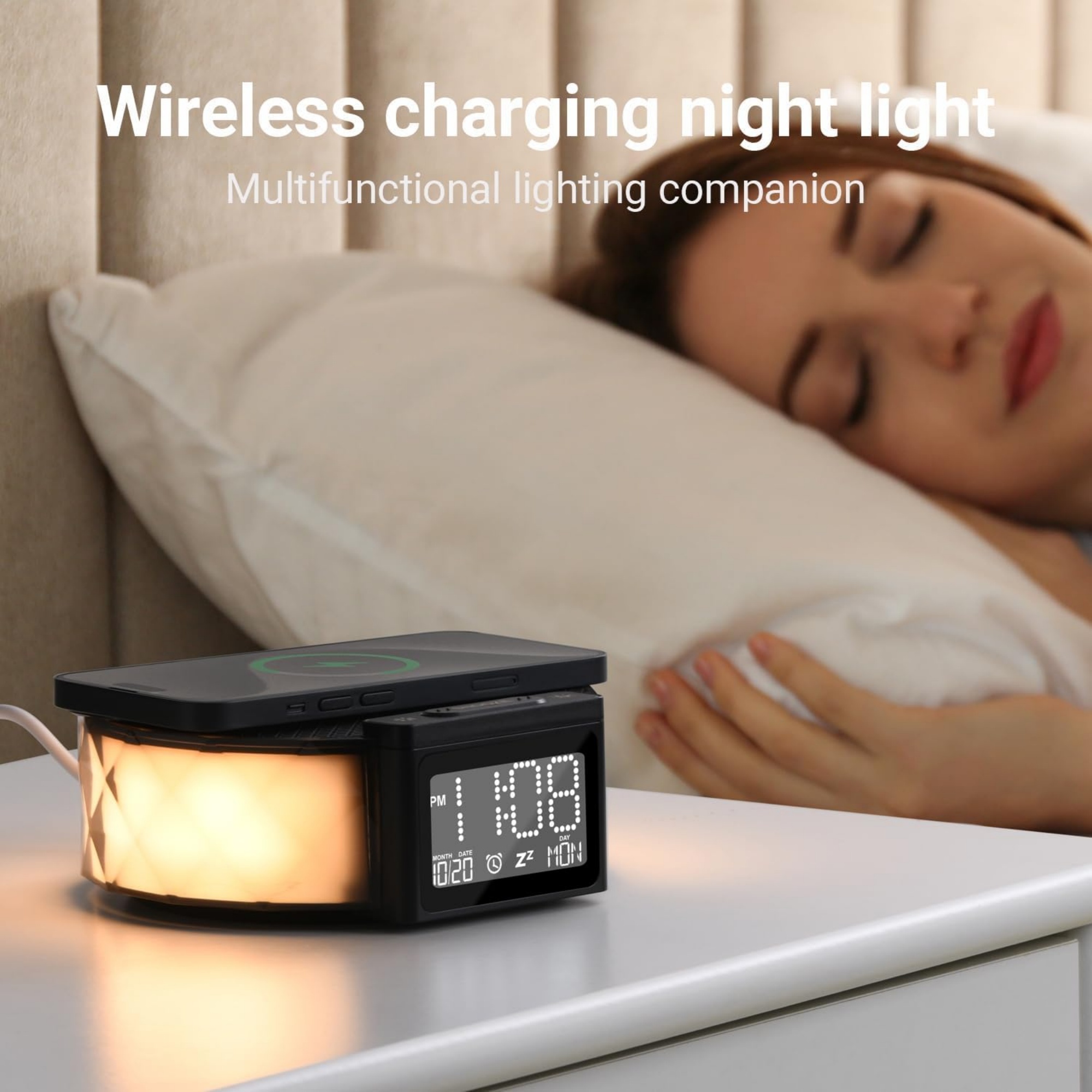 Alarm Clock with Fast Wireless Charging 15W