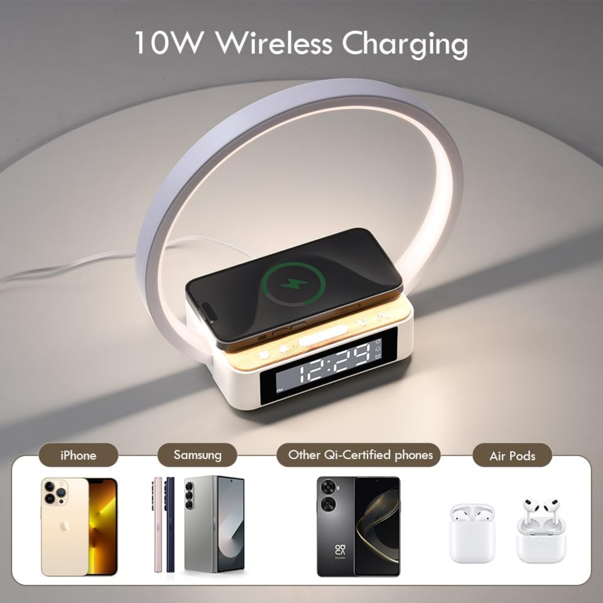 Alarm Clock,Table Lamp with Wireless Charging