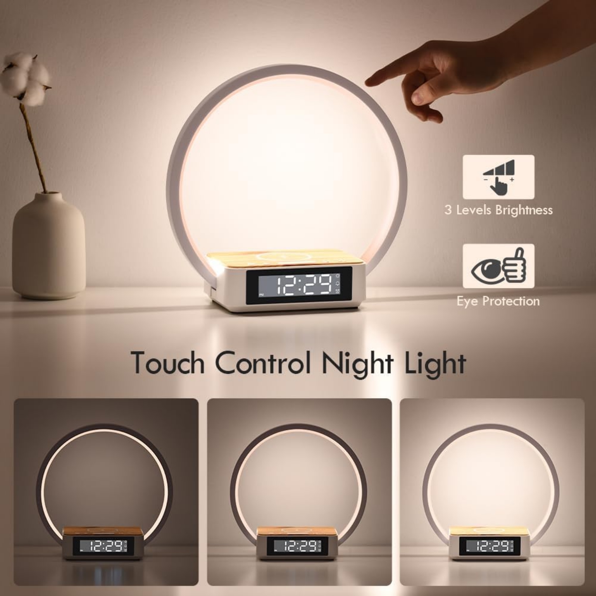 Alarm Clock,Table Lamp with Wireless Charging