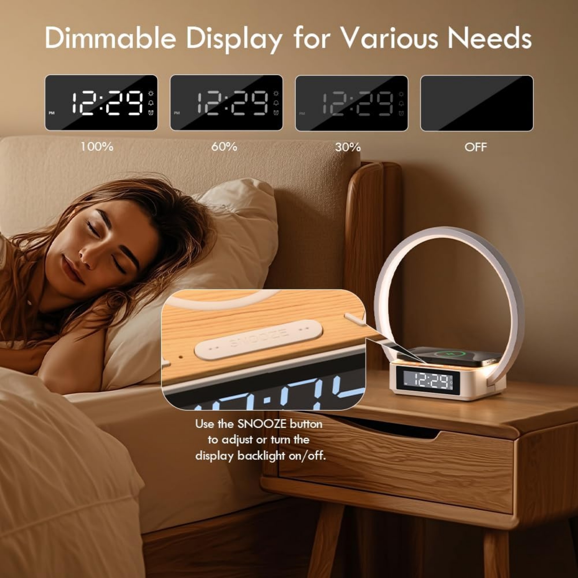 Alarm Clock,Table Lamp with Wireless Charging