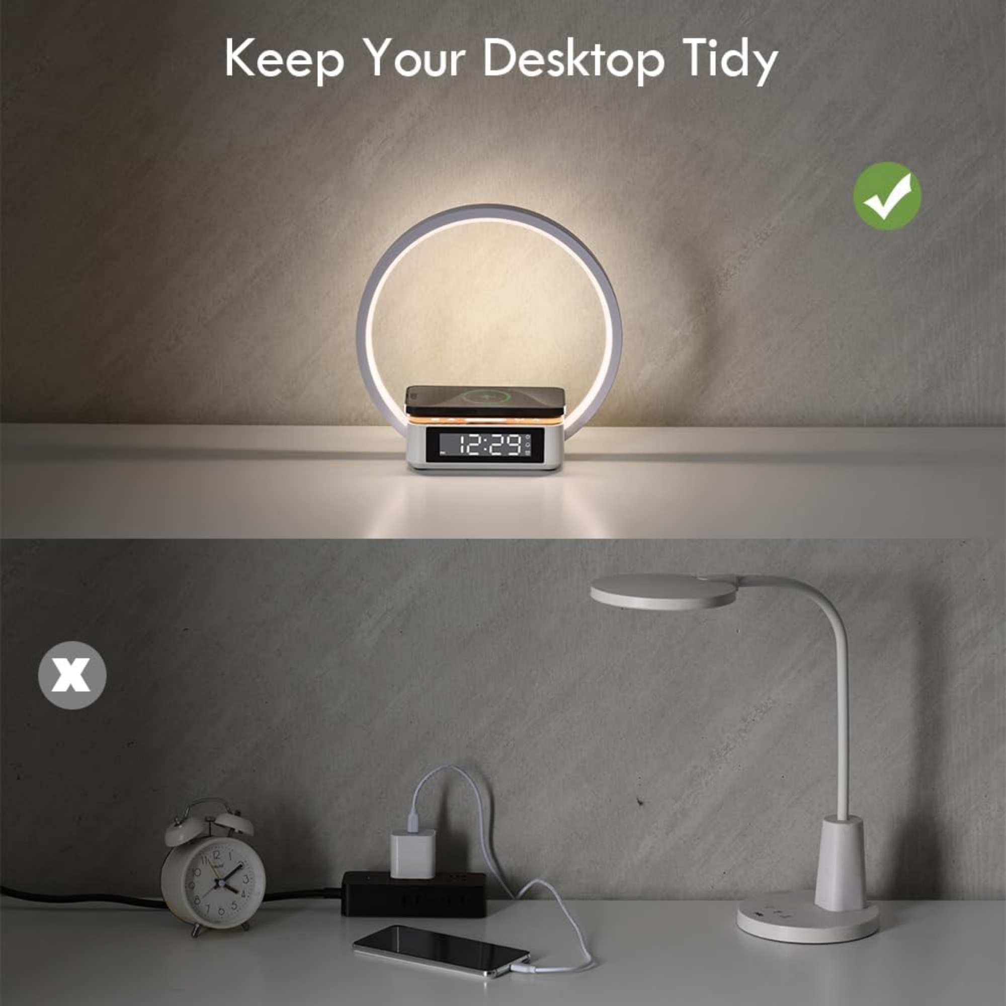 Alarm Clock,Table Lamp with Wireless Charging