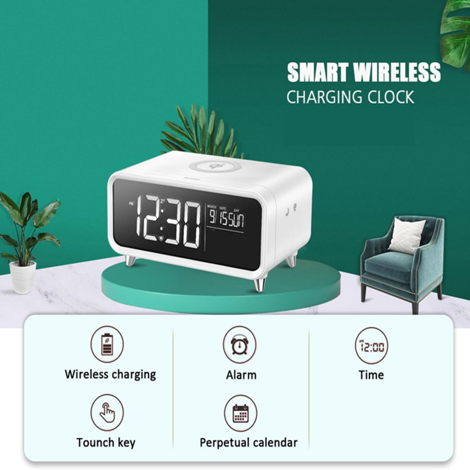 Wireless Charger Bedside Lamp with Alarm Clock