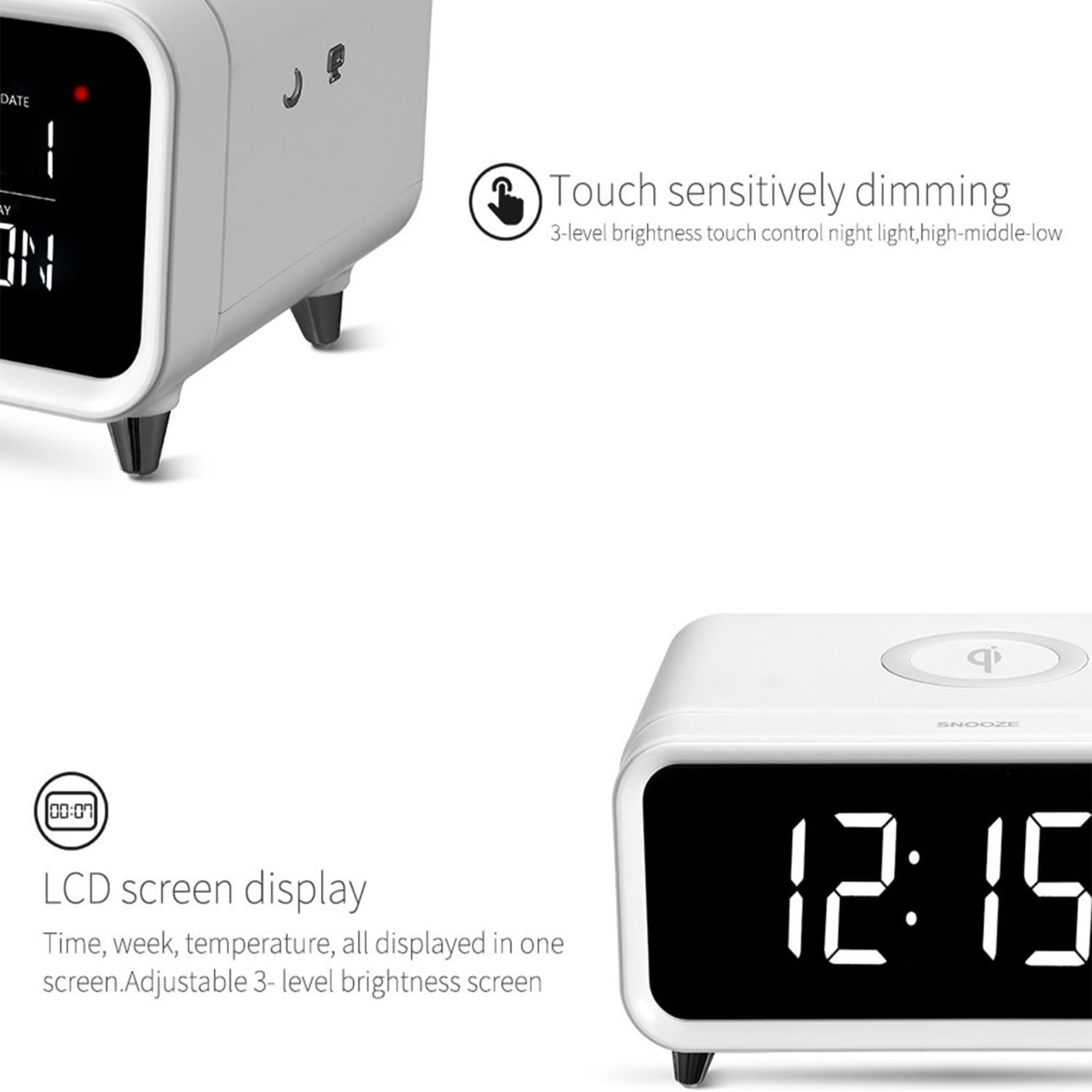 Wireless Charger Bedside Lamp with Alarm Clock