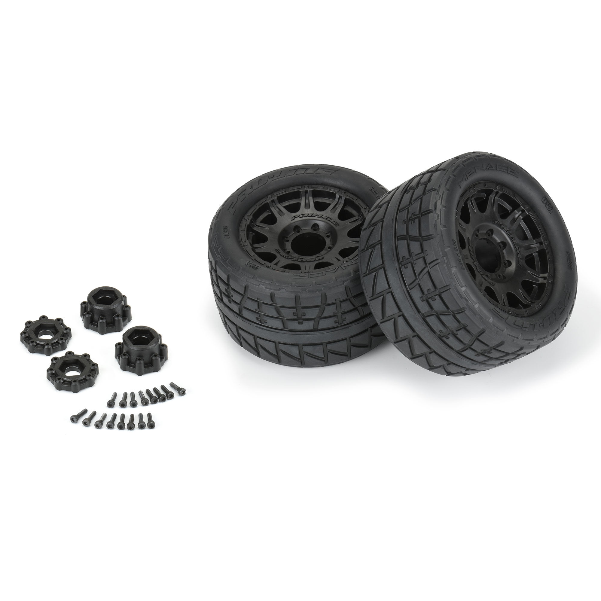 Pro-Line Racing 1/8 Menace HP BELTED F/R 3.8" MT Tires Mounted 17mm Black Raid (2)