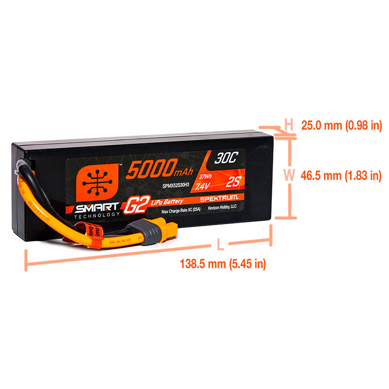 Spektrum Accessories 7.4V 5000mAh 2S 30C Smart LiPo G2 Hard Case: IC3