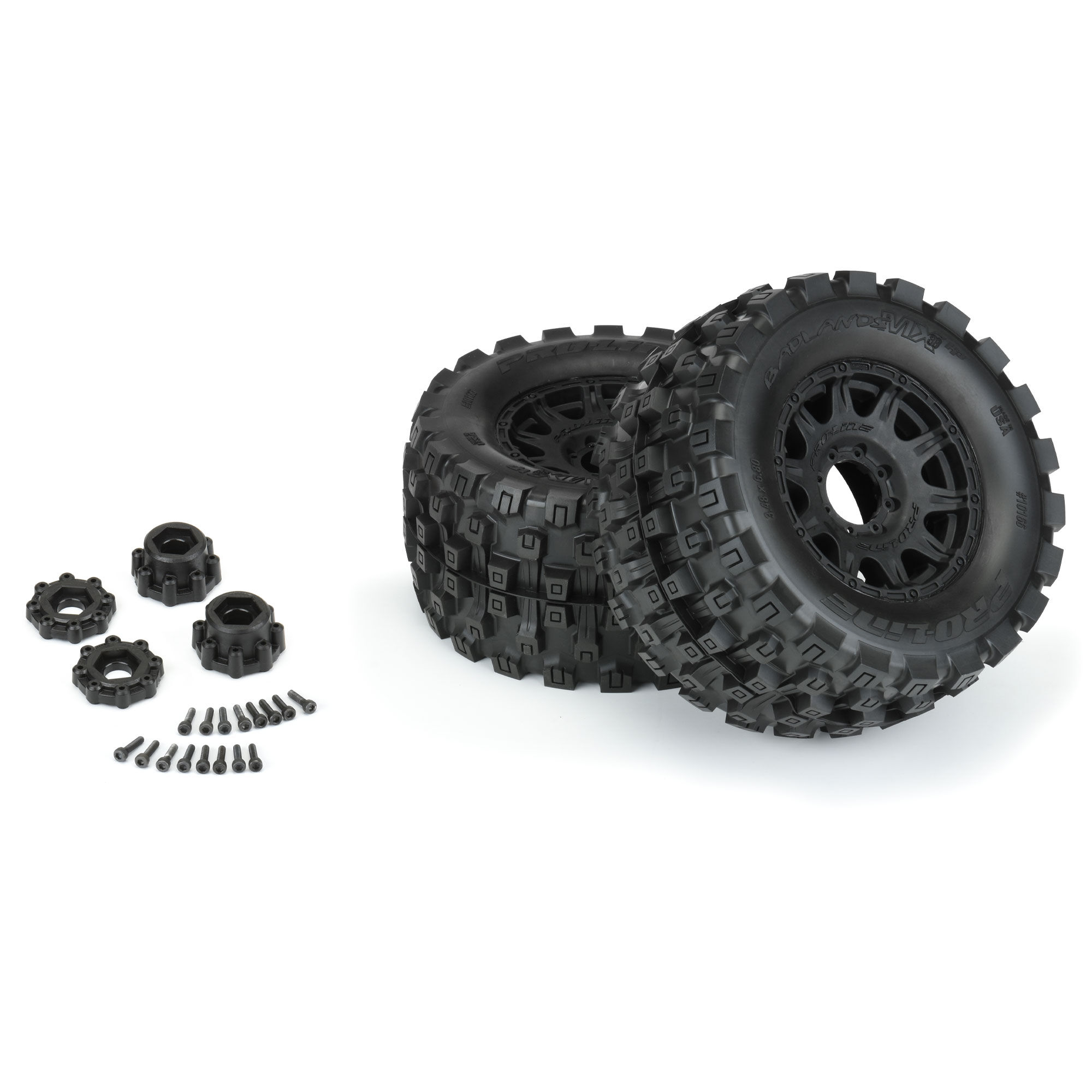 Pro-Line Racing 1/8 Badlands MX38 HP BELTED F/R 3.8" MT Mounted 17mm Black Raid (2)