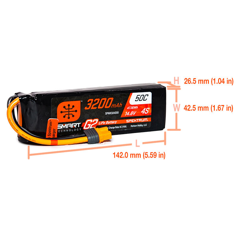 Spektrum Accessories 14.8V 3200mAh 4S 50C Smart G2 LiPo Battery: IC3