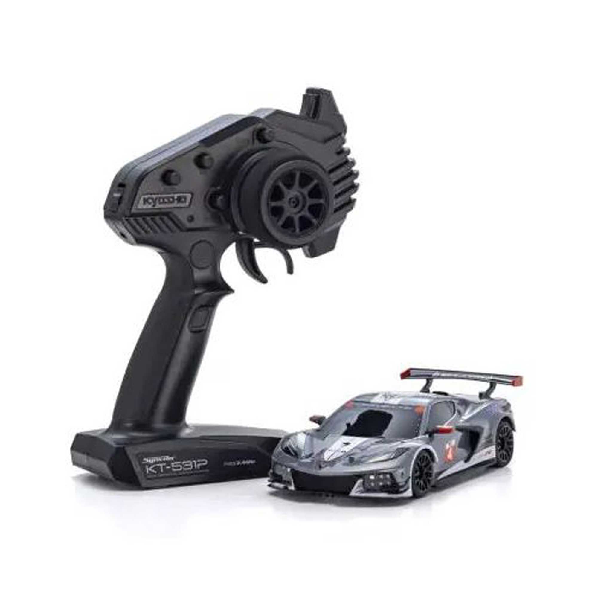 Kyosho 1/28 Chevrolet Corvette C8.R MR-04 MINI-Z RWD RTR, Guntmetal/ White